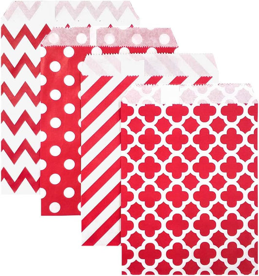 KEYYOOMY 100 Pcs Red Candy Buffet Bags - Small Polka Dot Paper Treat Bags for Wedding & Birthday Party (5 x 7 inch)