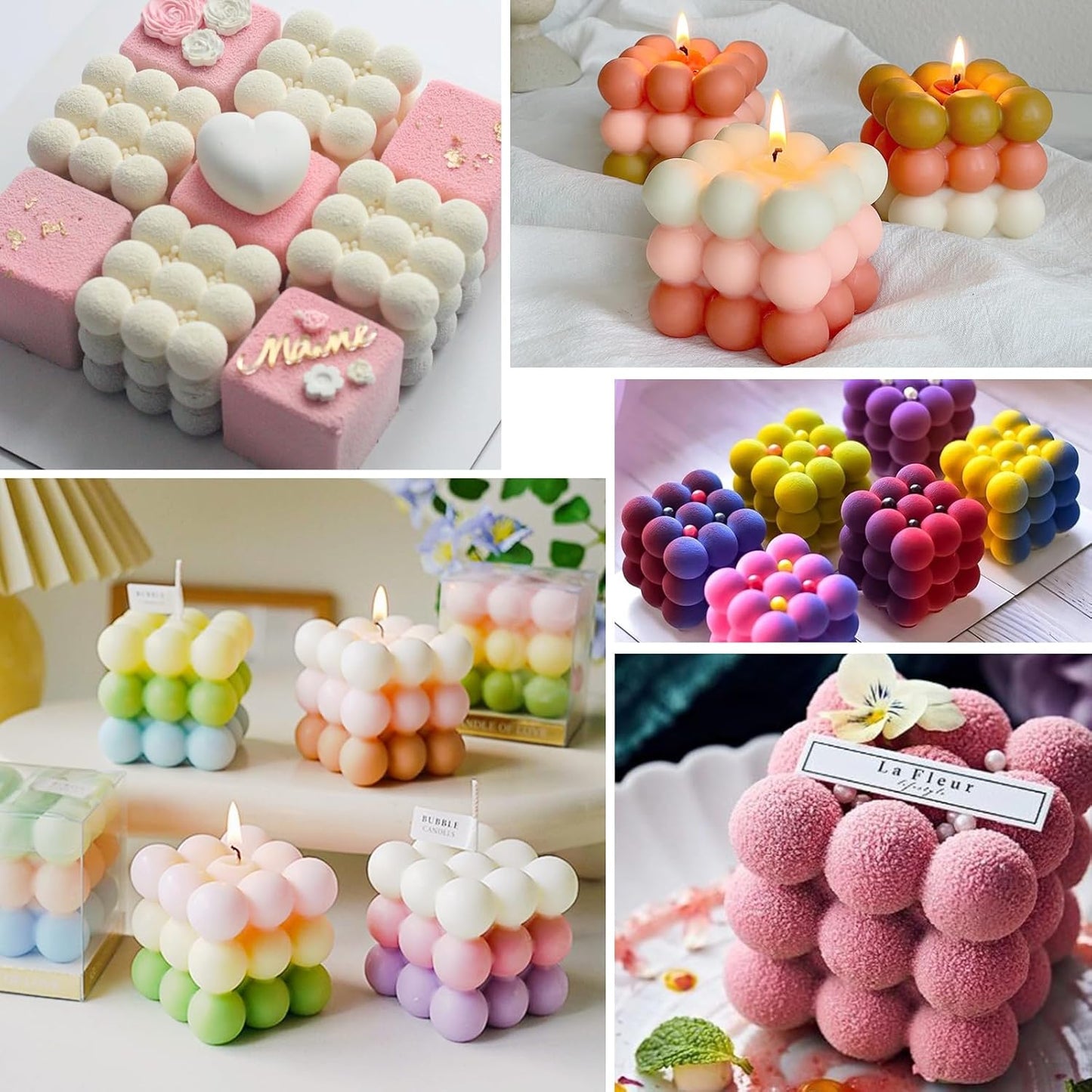 3D Bubble Candle Molds,6 Cavity Cube Candle Molds Soap Mold Candle Wax Mold,for Baking Chocolate Dessert Mousse Cake Ice Cream and Making Soap Wax
