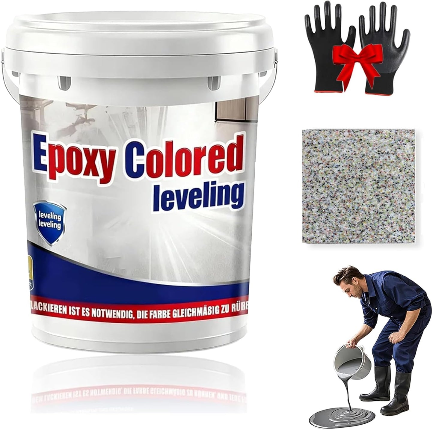 Epoxy Floor Paint, Epoxy Colored Sand Floor Paint, High-Gloss Marble Effect Self-Leveling Coating, Waterproof, Non-Slip, Ultra-Durable for Garage, Basement, Wood Floors (Colorful,2.2 lb)