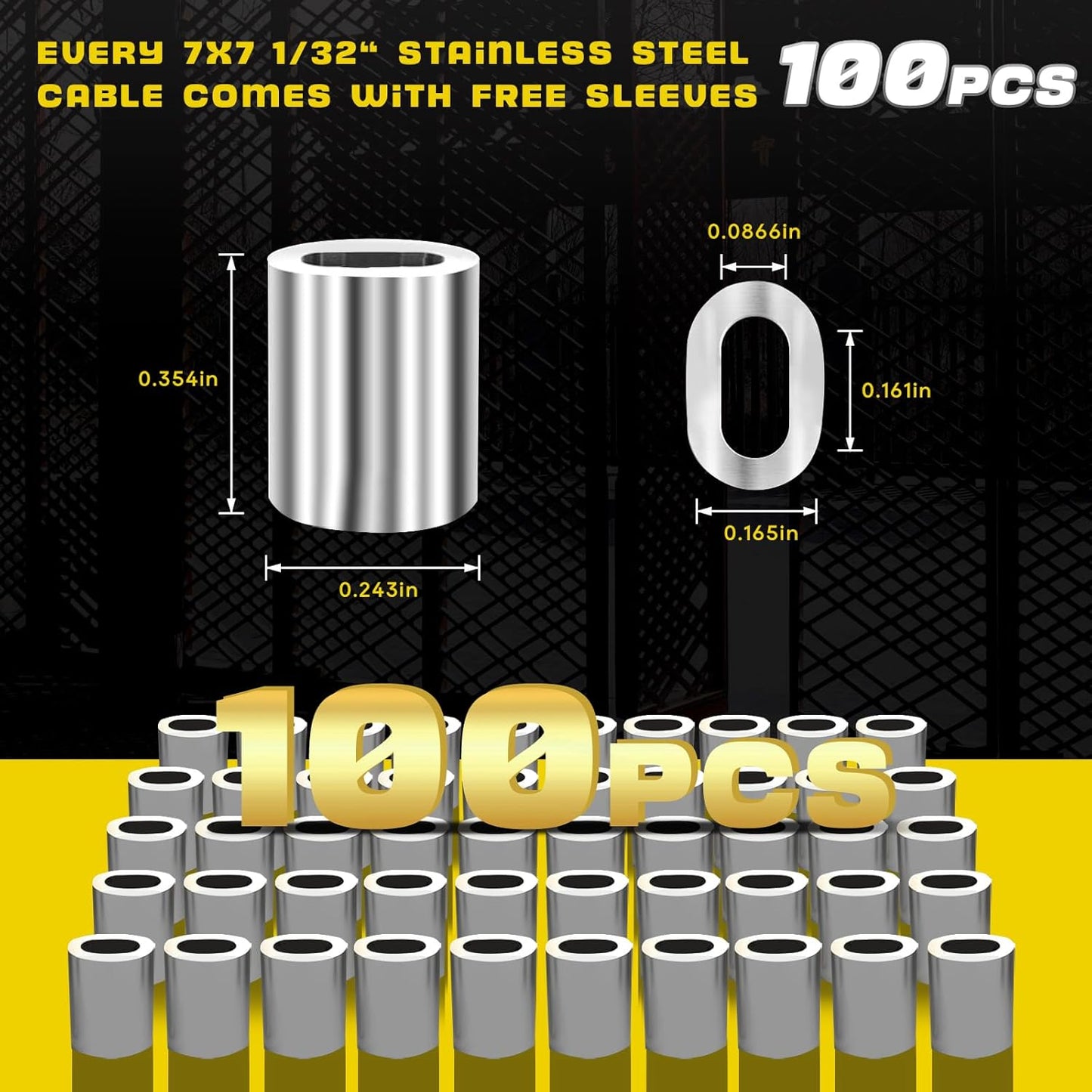 316 Stainless Steel Cable, 400FT 1/32IN Wire Rope 7 * 7 Strand with 100Pcs Aluminum Sleeves Stops, Guide Wire for Outdoor String Lights for String Lights Hanging, Clotheslines, Trellis (400FT)