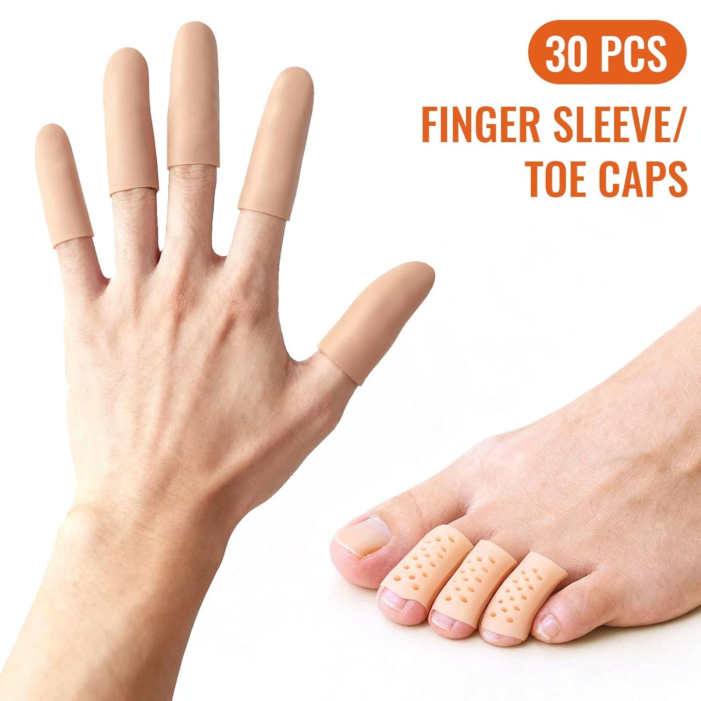 30 Pcs Gel Finger Protectors, Toe Caps Silicone Fingertips Protection, Reusable Waterproof Fingers Tip Covers, Elastic Finger Toe Guards for Daily Protection