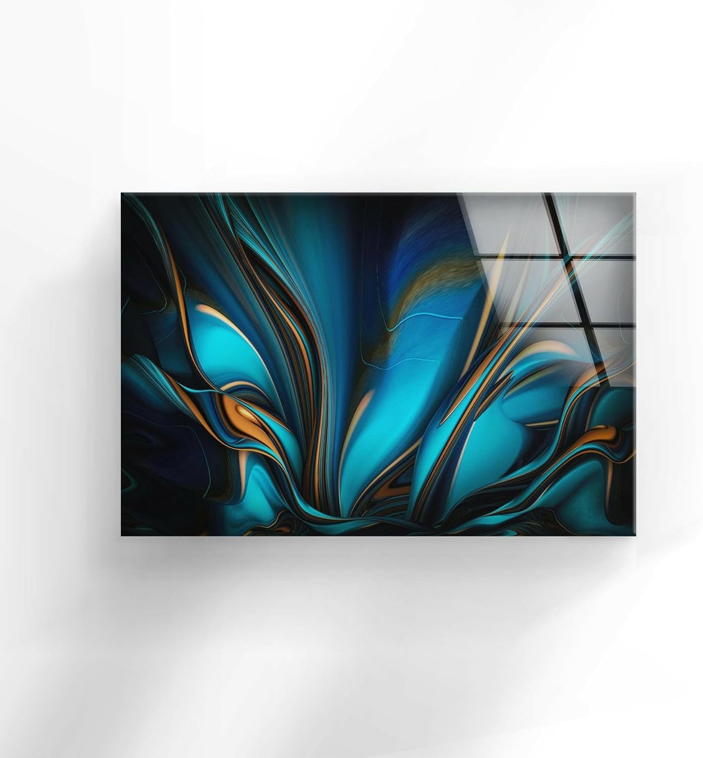 My Photostation.com Round 24'' Orange & Blue Abstract Glass Wall ArtTempered Glass Printing Wall Decor Large Wall Art Wall Hangings