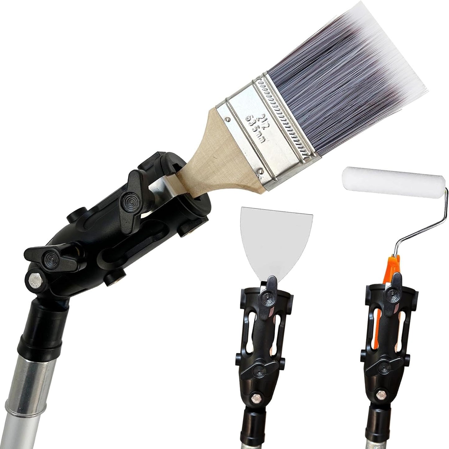 Multi Angle Paint Brush Extender V2, Long Handle Paint Brush, Extension Pole Attachments for Paint Roller, Paint Edger Tool for High Ceilings, Corner Painting Tool for Paint Extension Pole (Black)