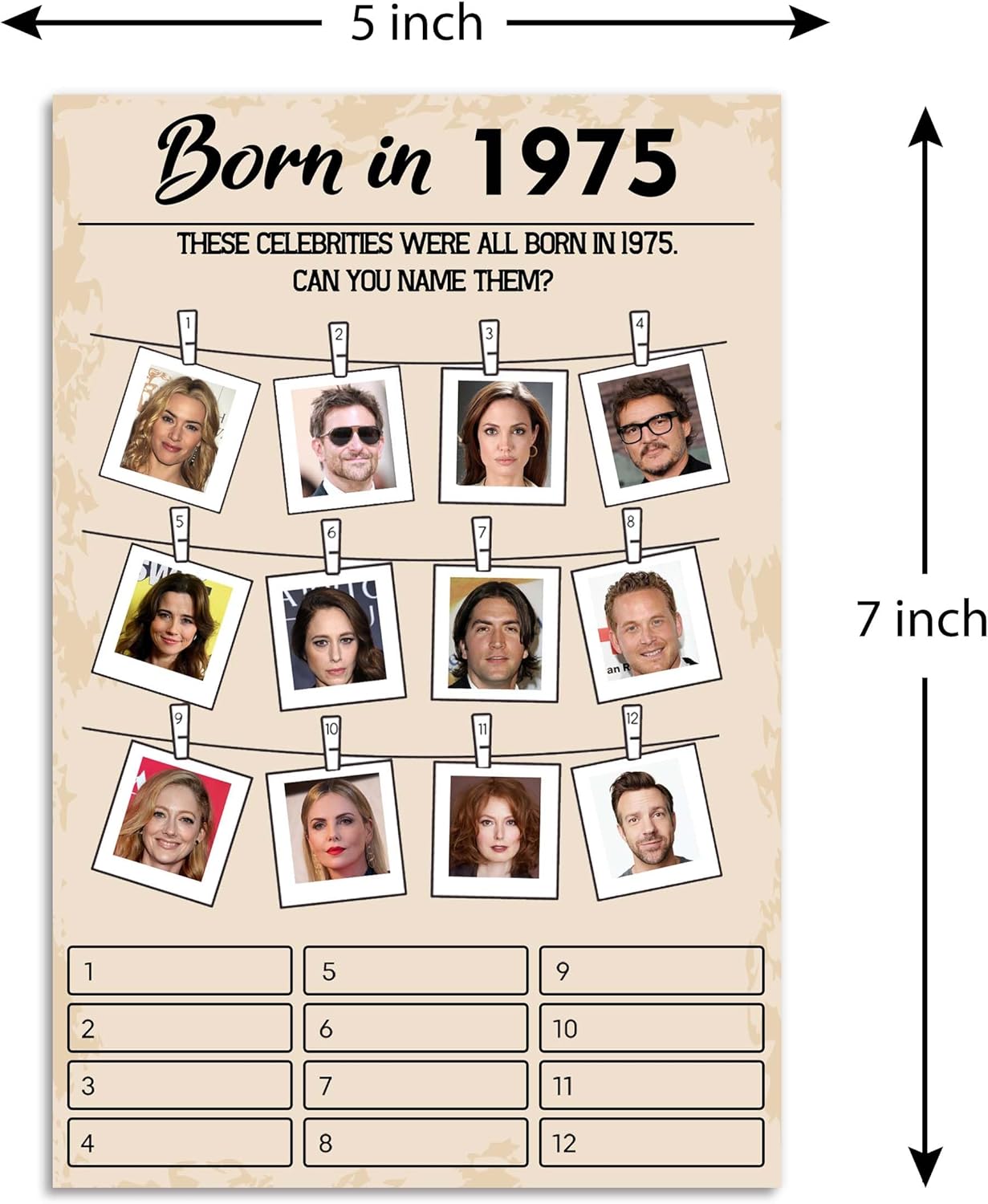 50th Birthday Party Games, Set of 2 Activities for 15 Guests, Born in 1975 Games Bundle, Birthday Party Supplies for Adults, Pack of 30 Cards