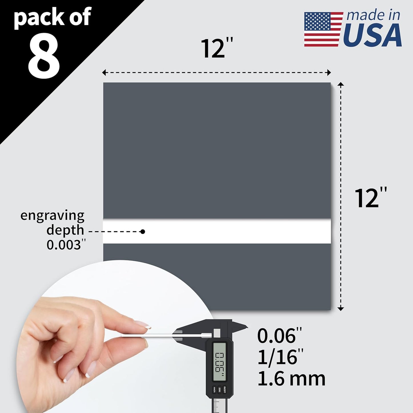 Trotec TroLase | 12"x12"x1/16", 8 Pcs | Smoke Grey/White | 2 Ply | Modified Acrylic | Laser Engraving Double Color Plastic Sheet | Engraving Blanks for Laser, Saw, Guillotine | Made in USA