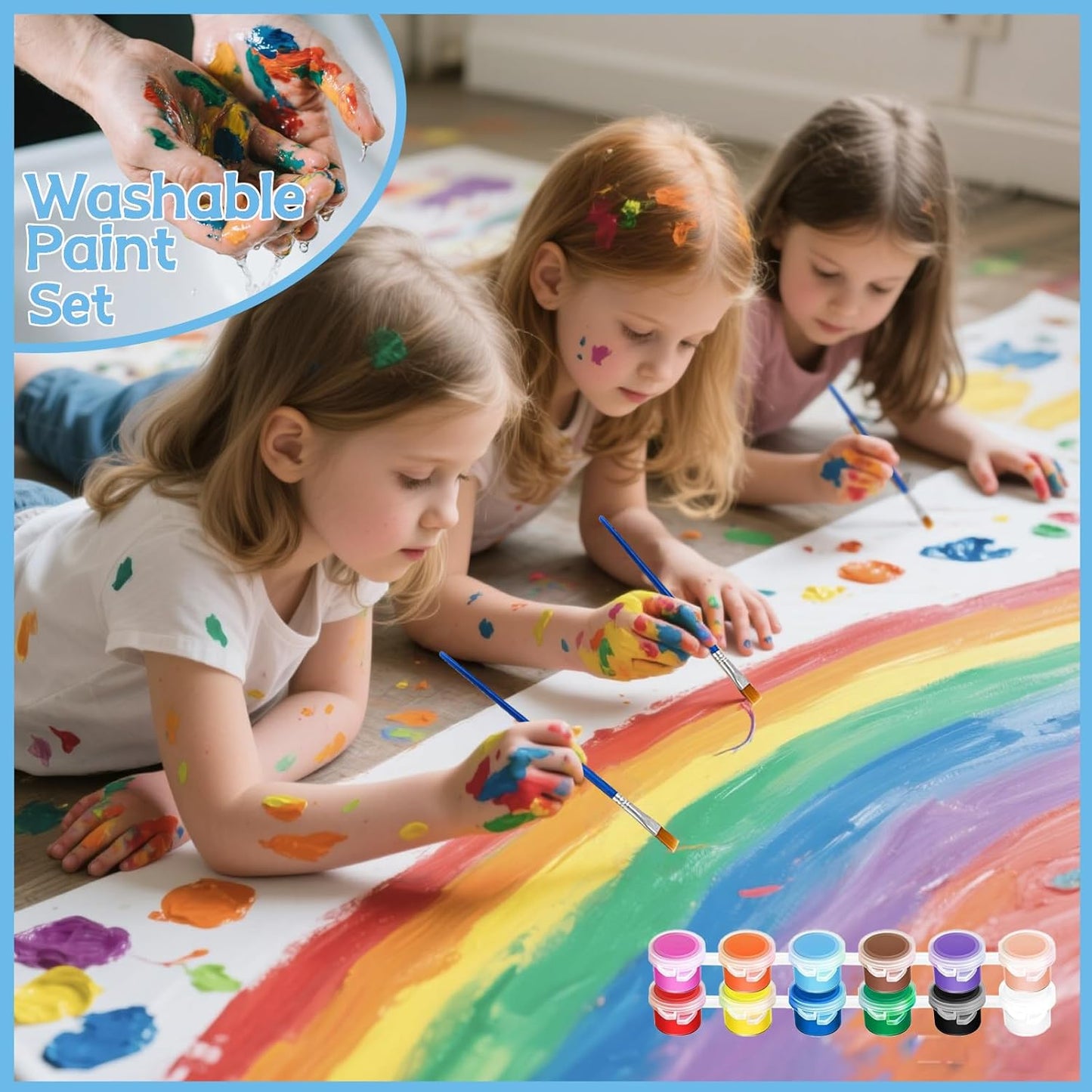30 Pack Mini Acrylic Paint Set, 12 Colors Washable Paint Strips for Kids & Adults - Includes 60 Brushes, 360 PCS kids Paint Kits for Easter Eggs, Birthday, Classroom Party，school supplies