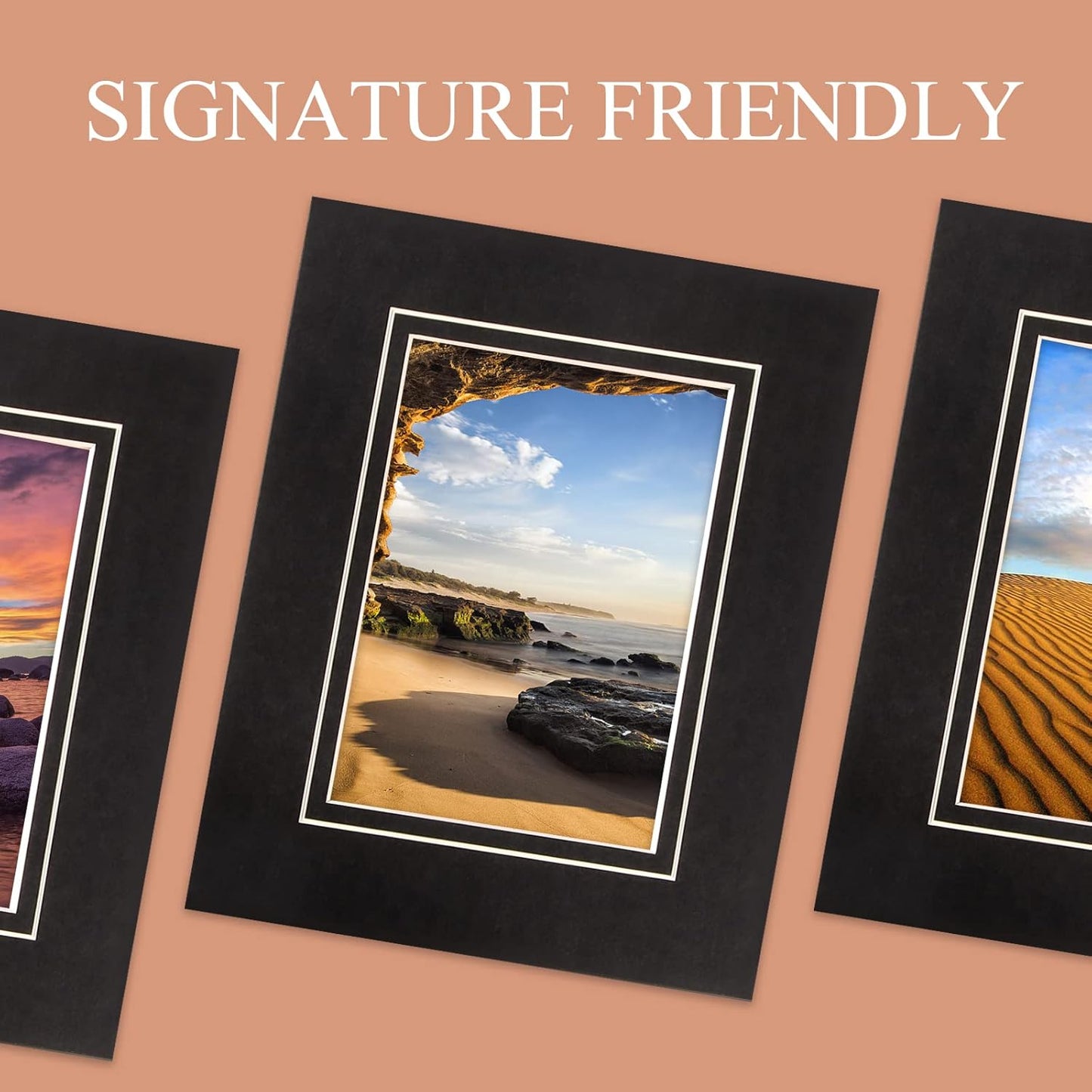 HOTUO 10 Pack Acid Free Black Picture Frame Mats, Pre-Cut 11x14 Picture Mats with Ivory Core Bevel Cut for 8x10 Photo, Signature Friendly 4 Ply Thickness Photo Mat for Frames (Black with V-Groove)