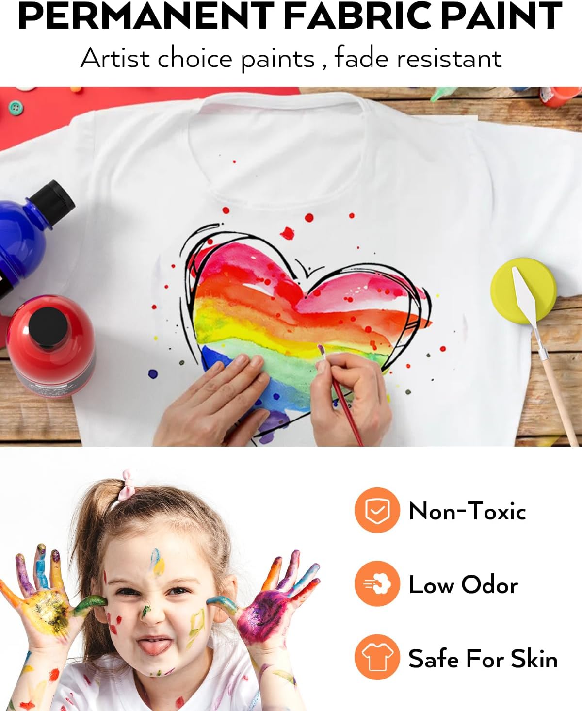 Nicpro 24 Colors Permanent Fabric Paint (8.45 oz, 250 ml) Soft Fabric Paint for Clothes, Non-Toxic Textile Paint for Fabric DIY Crafts, T-shirts, Shoes Jeans Bags Canvas for Adult with Color Wheel