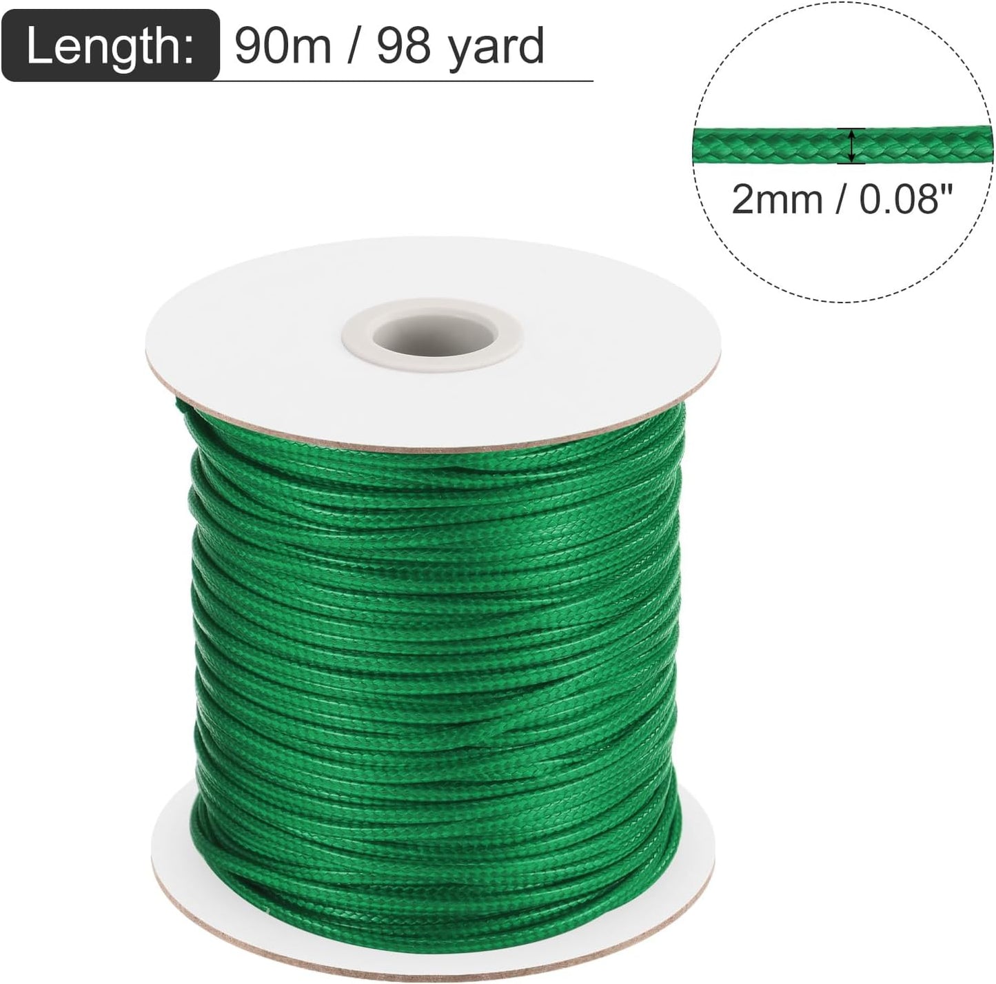 MECCANIXITY Waxed Cord 2mm Waxed Polyester Cord 98 Yard Wax String for Bracelet Making, Necklaces, Beading, Jewelry Making and DIY Crafts(Dark Green)