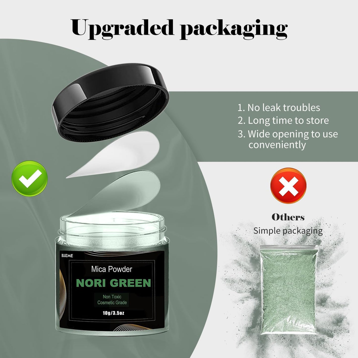 Nori Green Mica Powder(100g) Big Bottle Pigment Powder Multipurpose DIY Arts and Crafts Additive, Woodworking, Epoxy, Resin, Natural Bath Bombs, Paint, Soap,Nail Polish, Lip Gloss(Nori Green, 3.5oz)