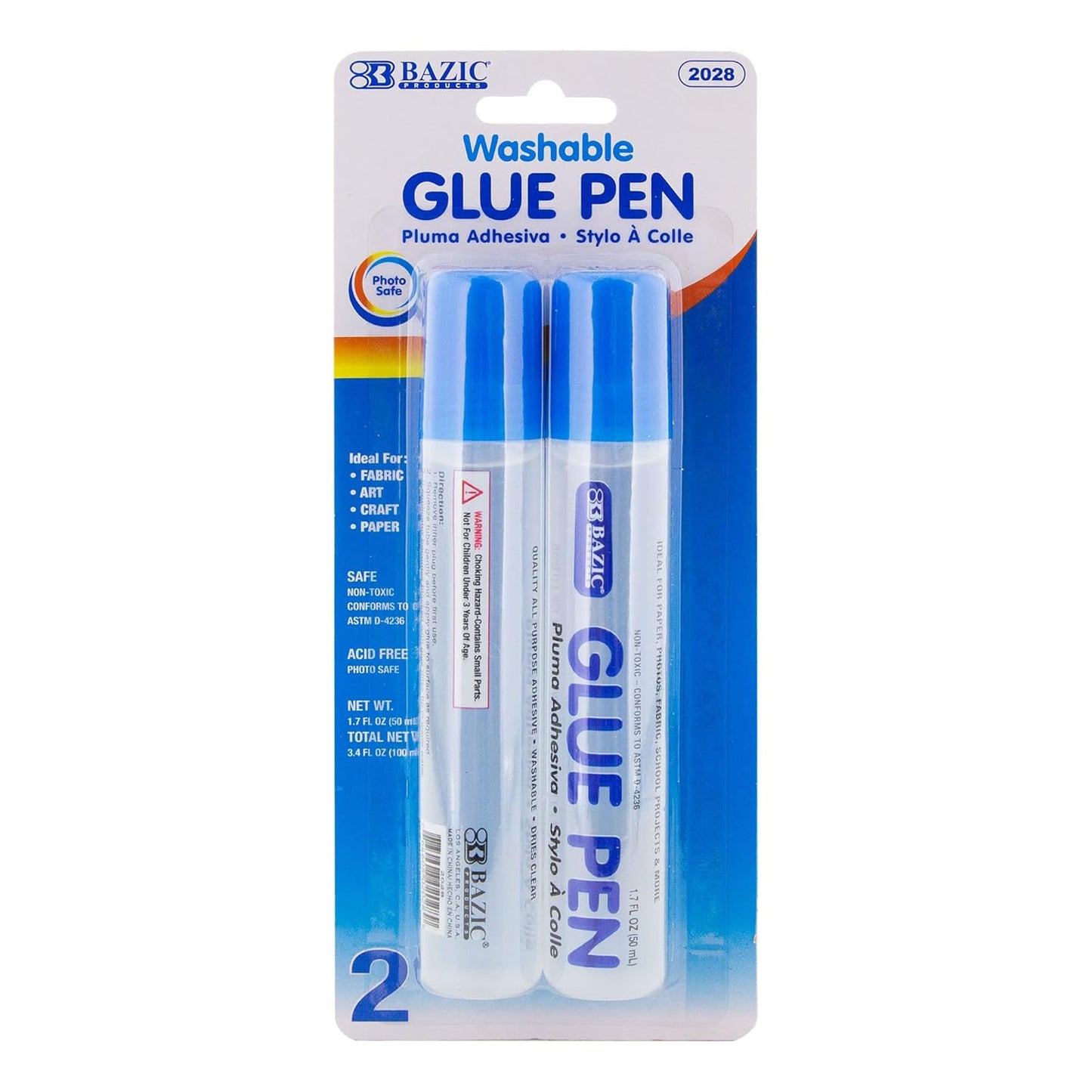 BAZIC Washable Glue Pen 1.7 Oz. (50 mL), Liquid Clear Glues Bond Adhesive for Art Crafts Project at School Home Office (2/Pack), 72-Packs