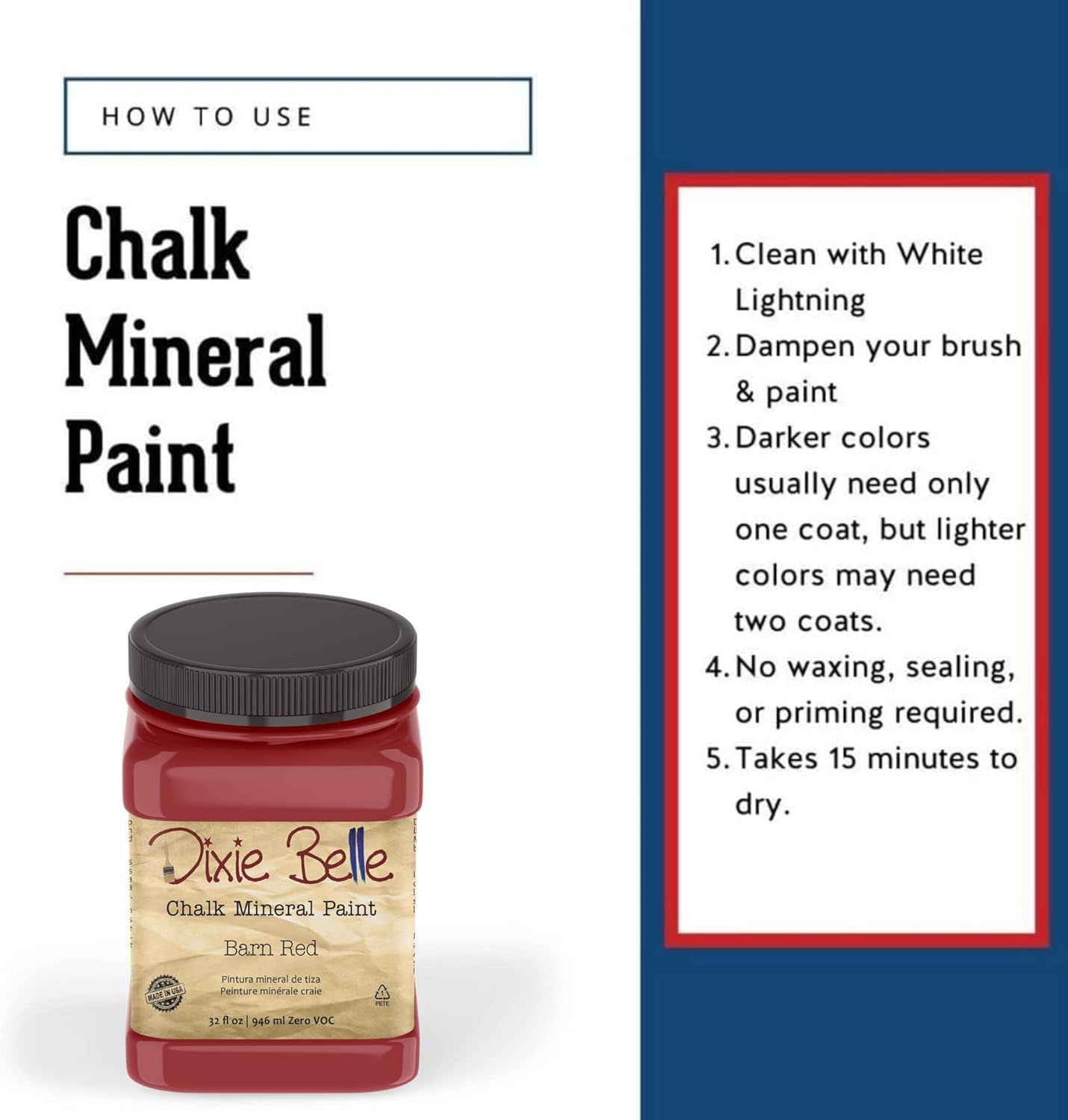 Dixie Belle Paint Company Chalk Finish Furniture Paint - Barn Red (32oz) - Matte Deep Red Chic Chalk Mineral DIY Furniture Paint