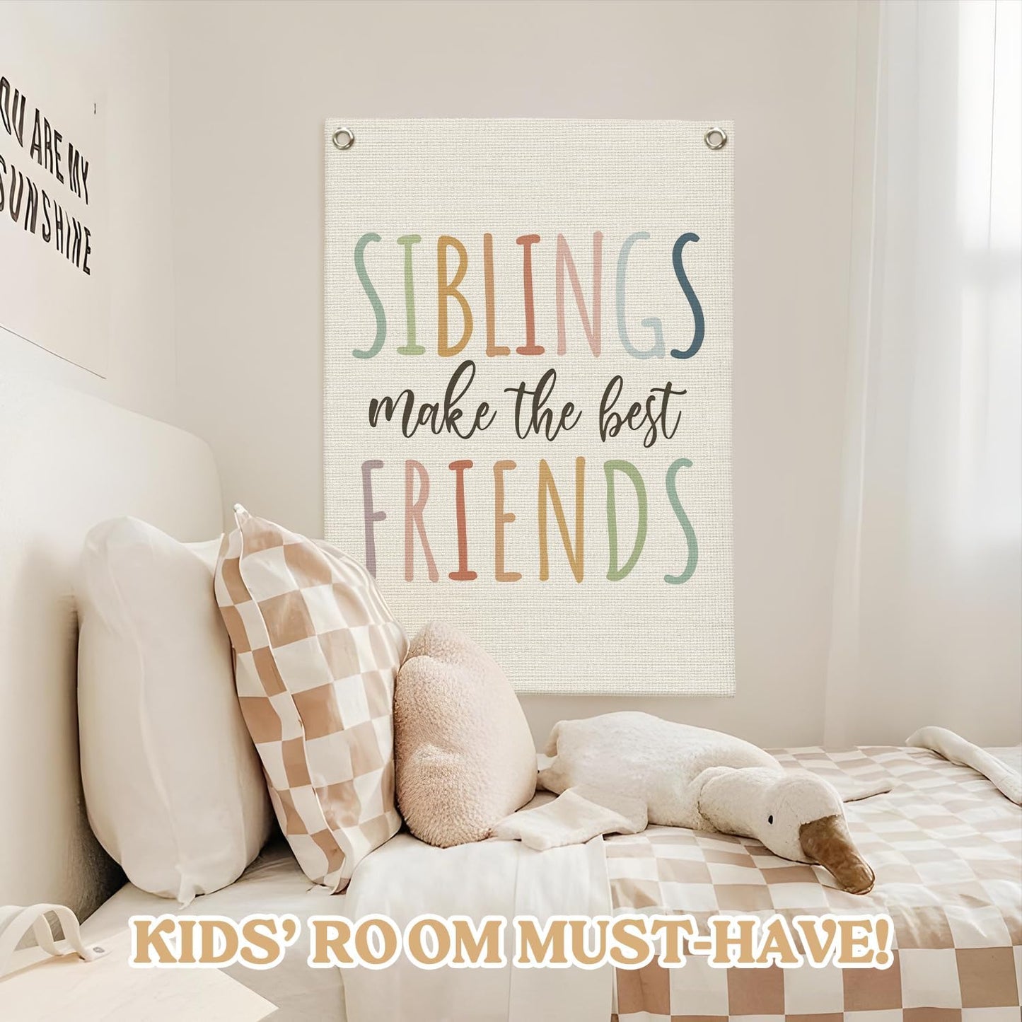 Kids Room Decor,Sisters Make The Best Friends,Boho Girls Bedroom Playroom Toddler Kids Space Decorations,Baby Girl Room Wall Hanging Pennant Flag Banner 18x25 Inch