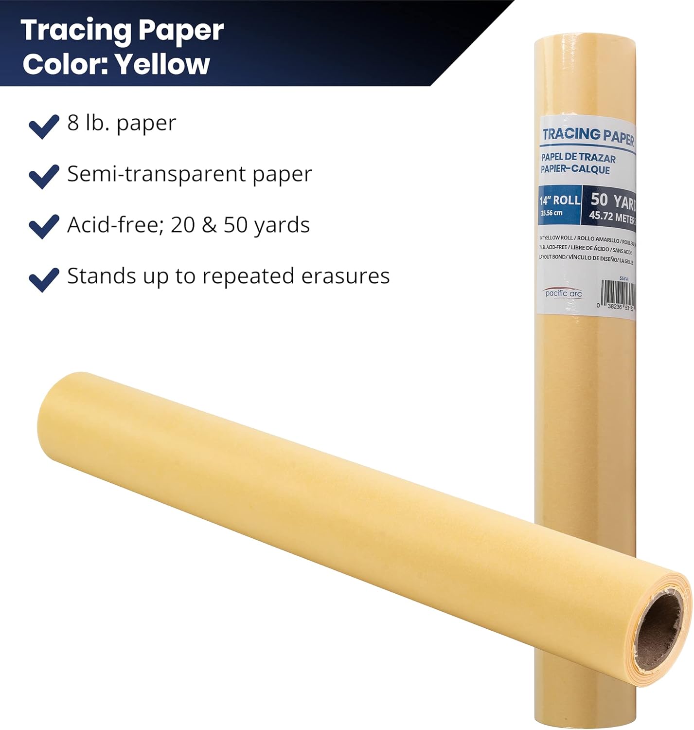 Pacific Arc Tracing Paper Roll, Yellow, 36 Inch x 20 Yard Roll