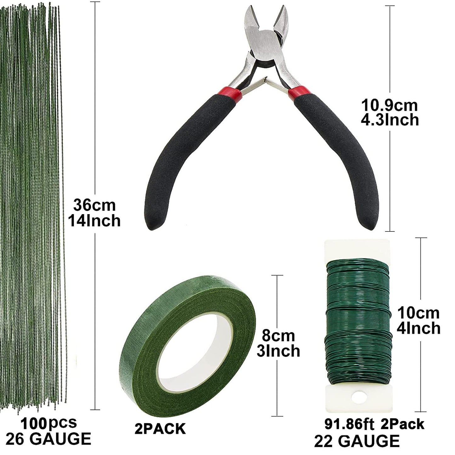 SONGZIMING Floral Arrangement Kit with Green Floral Tape, 22 Gauge Floral Wire Stems, 26 Gauge Paddle Floral Wire and Floral Wire Cutter for Bouquets banquets, Artificial Flowers