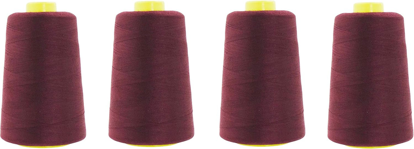 Mandala Crafts 4 Pack of Serger Threads Cones Spools - 20S/2 24000 Yards Polyester Burgundy Threads for Sergers Machine and Overlock Quilting Sewing Machine