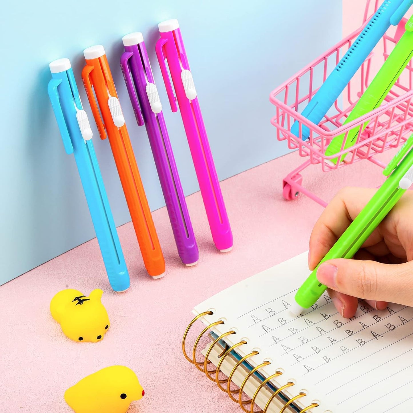 Teling 15 Pcs Retractable Mechanical Eraser Pen, School Pen-Style Erasers Pencil Click Bulk for School Office Painting Writing Drawing Drafting Sketching Adults Kids Supplies(Multicolor)