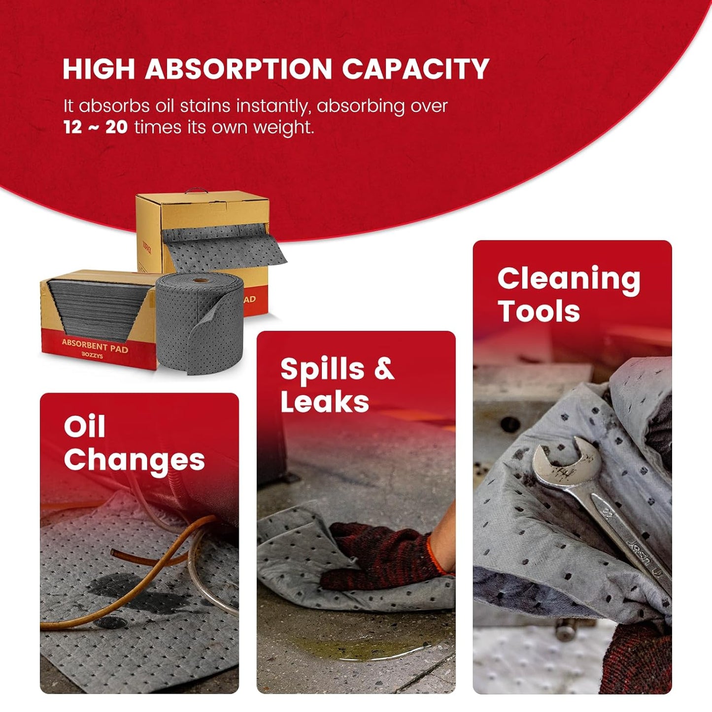 Universal Absorbent Pads Roll | 16"x20" Water Absorbent Mat 100-Pack | Industrial Spill Control for Liquids Leak(32 Gal/Box) | Oil Absorbing Rolls