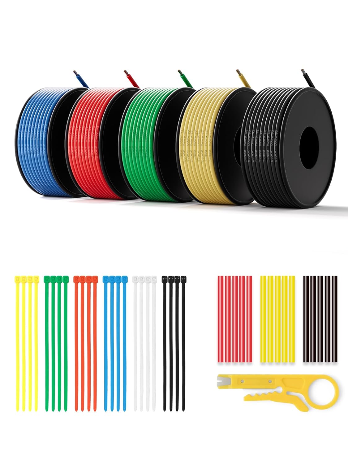 24 AWG Silicone Wire Kit 150FT, 24 Gauge Stranded Tinned Copper Wire Spool, 5 Colors 30FT Each,Flexible Electrical Wire for DIY, Automotive, LED, Arduino, Battery Projects