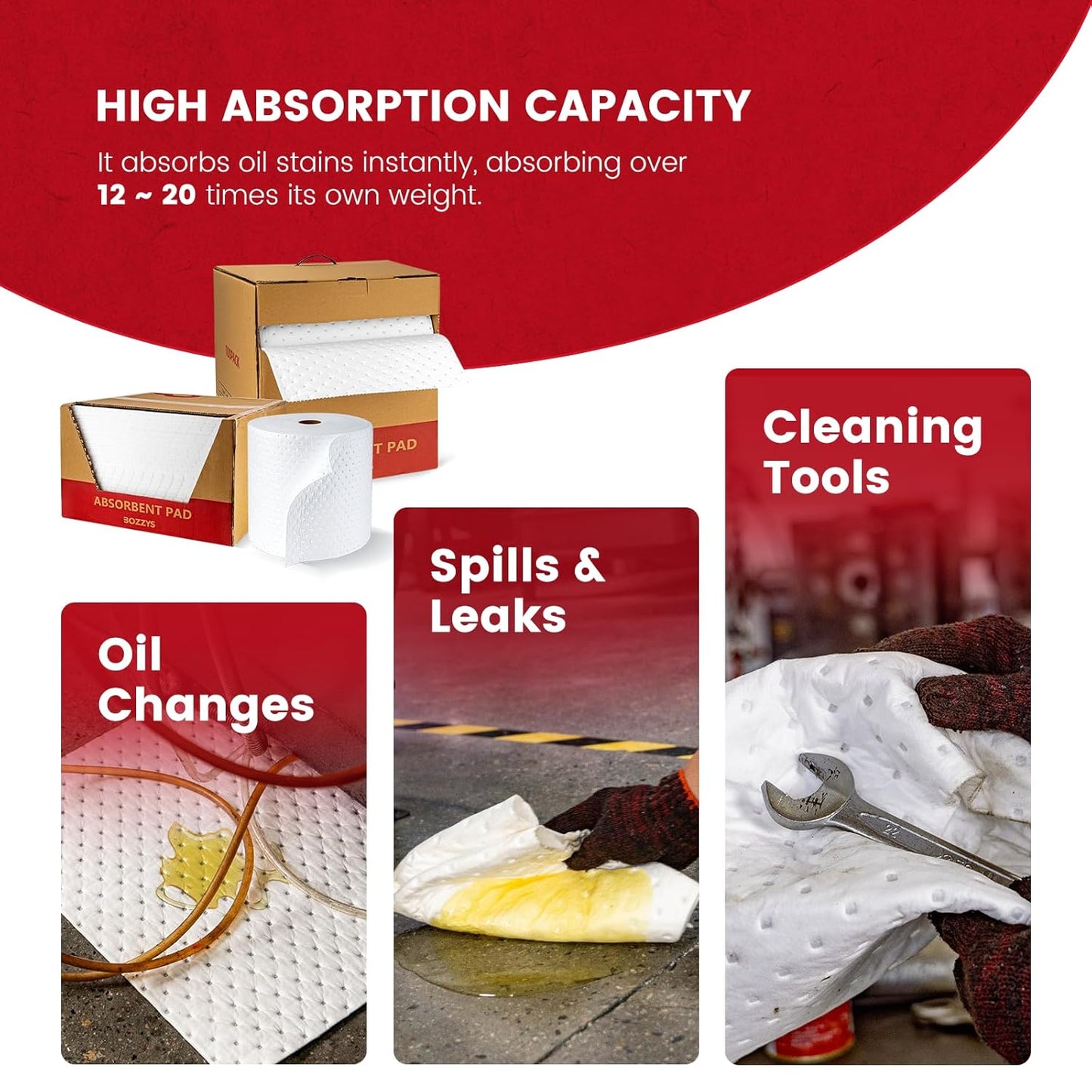 Oil Absorbent Pads Roll | 16"x20" Oil-Only Spill Mat 100-Pack | Industrial Spill Control for Oil & Fuel(16 Gal/Box) | Repels Water Absorbing Rolls