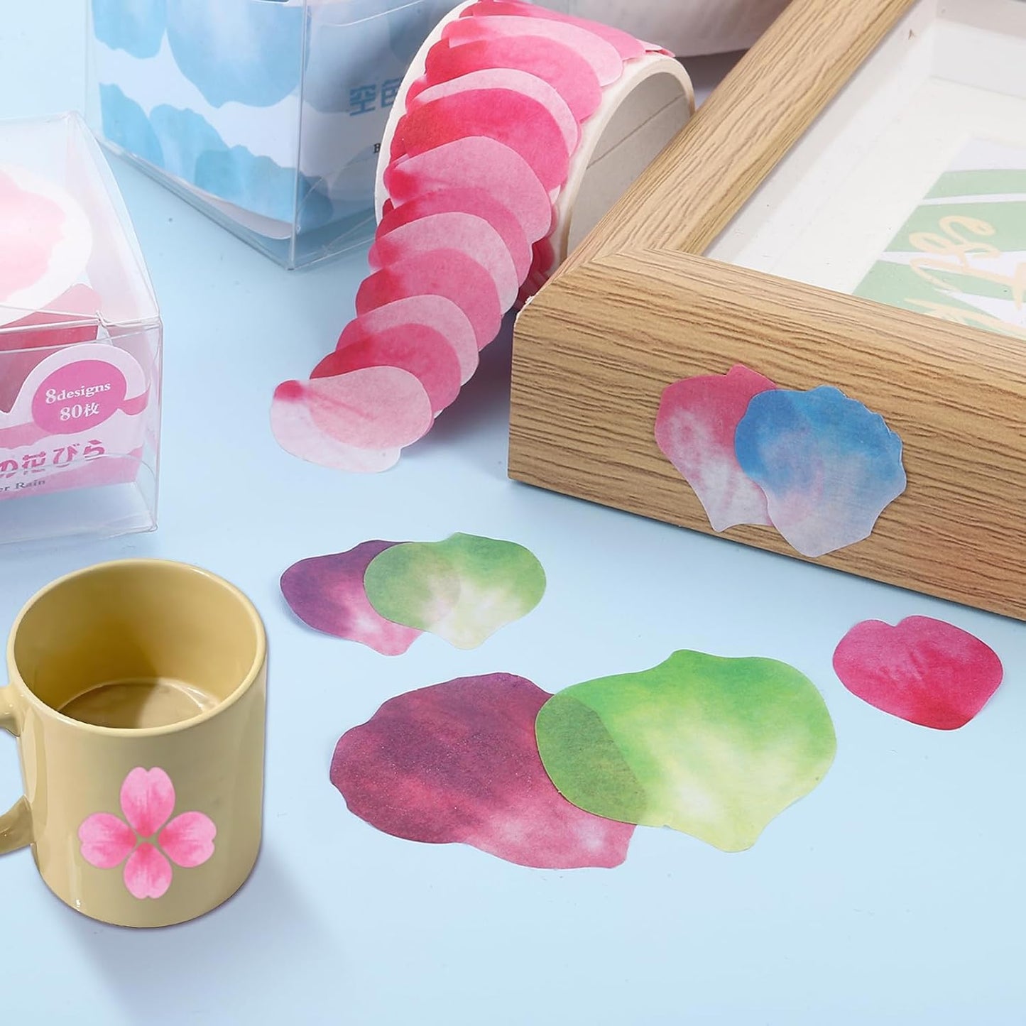 uxcell 2 Rolls Petal Washi Tape, 80 Pieces Floral Decorative Tape Colored Masking Tapes Crafting Supplies for DIY Crafts, Gift Wrapping, Scrapbook, Party Decorations, Small Violet