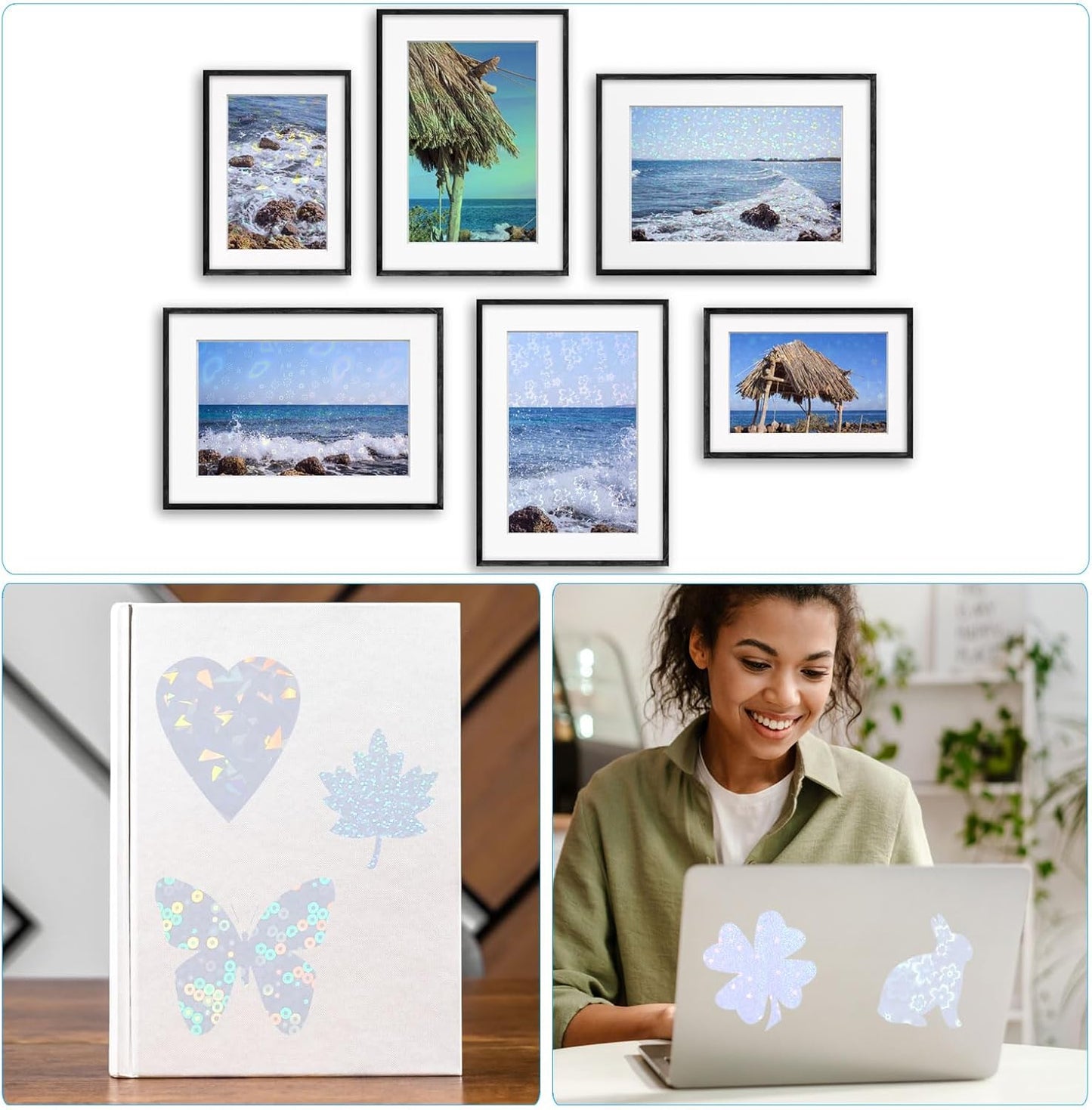 PATIKIL 8.3x5.8" Holographic Sticker Paper, 20Sheets A5 Polypropylene Self-adhesive Transparent Waterproof Laminate Overlay Film for Photo Cards Scrapbook Decorations, Circle