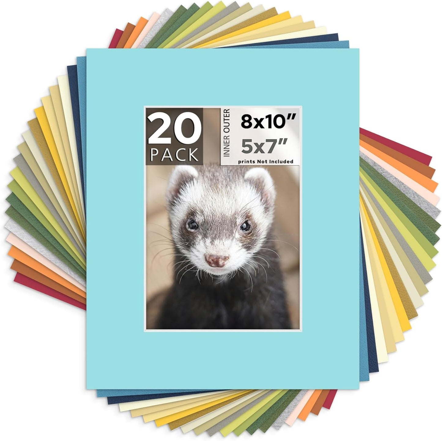 Mat Board Center, Pack of 20, 8x10 Mixed Colors White Core Picture Mats Mattes Matting for 5x7 Photo