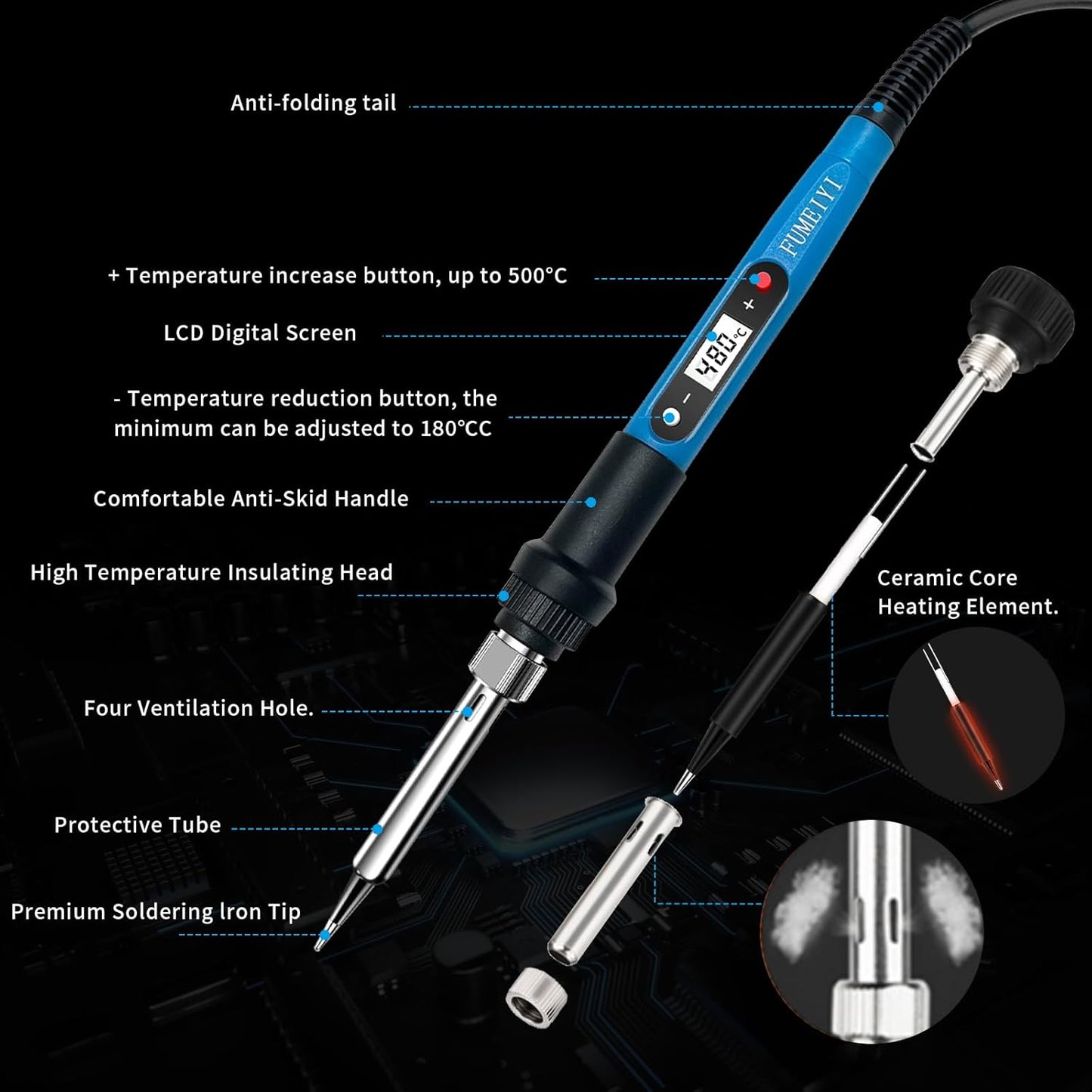 Soldering iron kit, 110V, 80W, fast heating within 10 seconds LCD digital adjustable temperature soldering iron gun, thermostatic soldering iron kit for electronic equipment