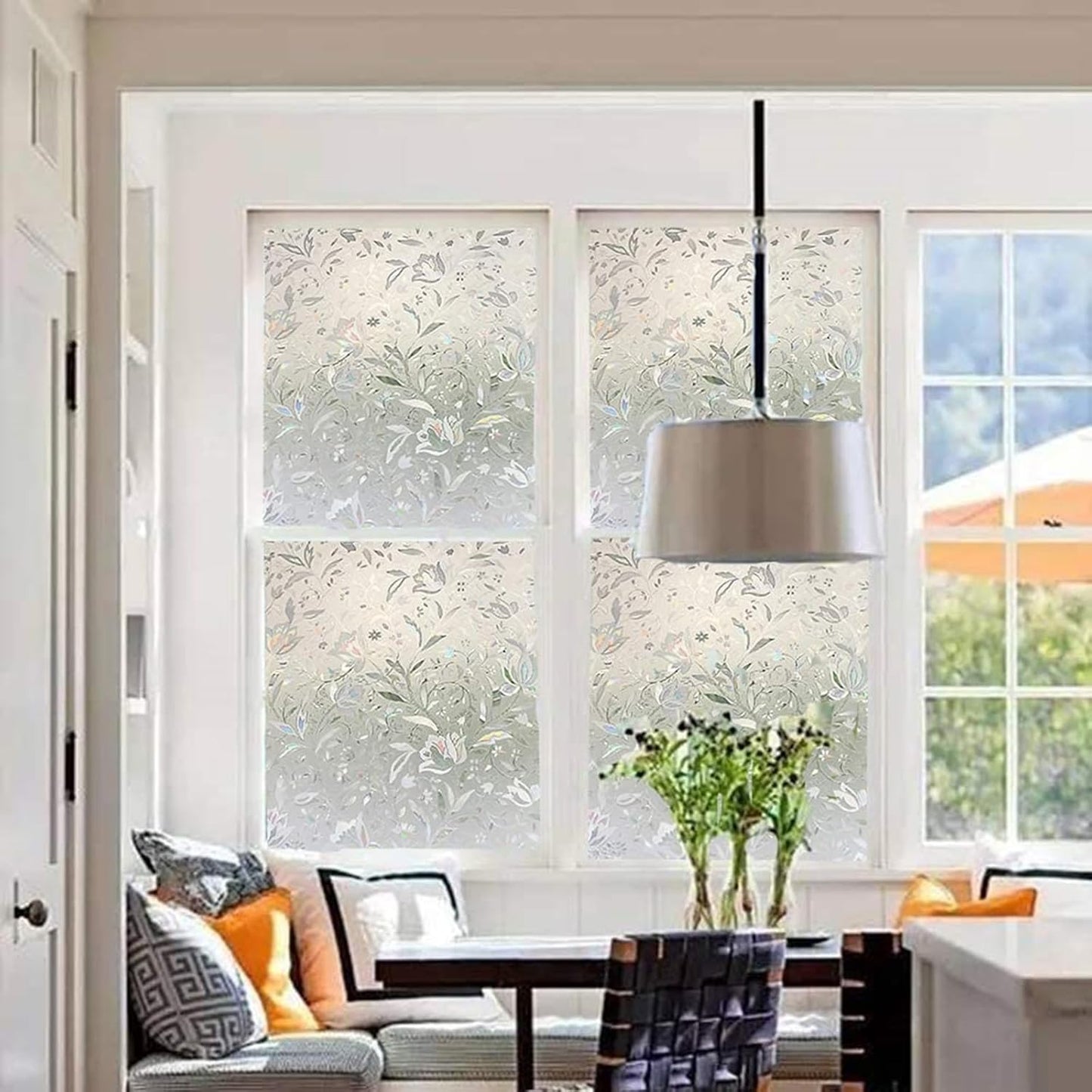 LEMON CLOUD Window Film, Decorative Window Privacy Film, 3D Stained Glass Window Sticker,Anti-UV Sun Blocker Heat Control for Home(Rainbow Tulip Design,29.5 x 157.4 inches)