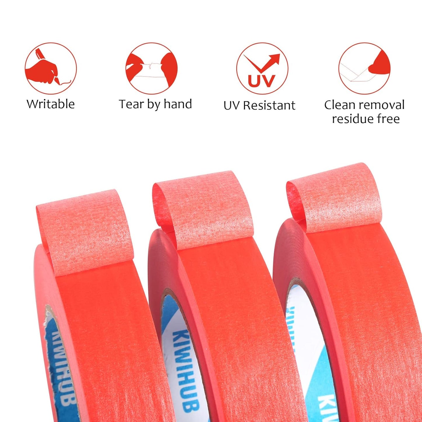 Red Painters Tape,1” x 60 Yds x 5 Rolls (300 Yards Total) - Medium Adhesive Masking Tape for Painting,Labeling,DIY Crafting,Decoration and School Works