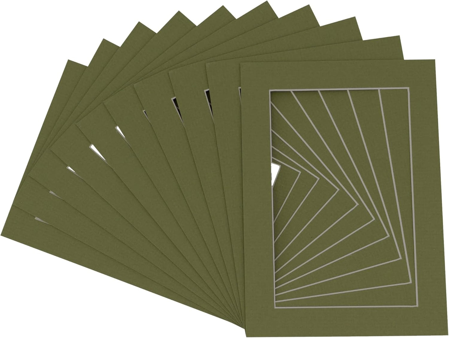 Pack of 25 Acid Free 8x10 Mats Bevel Cut for 5x8 Photos - Dill Green Precut Matboards With Backing Boards and Clear Photo Mat Bags For Pictures, Photos, Framing - 4-ply Thickness