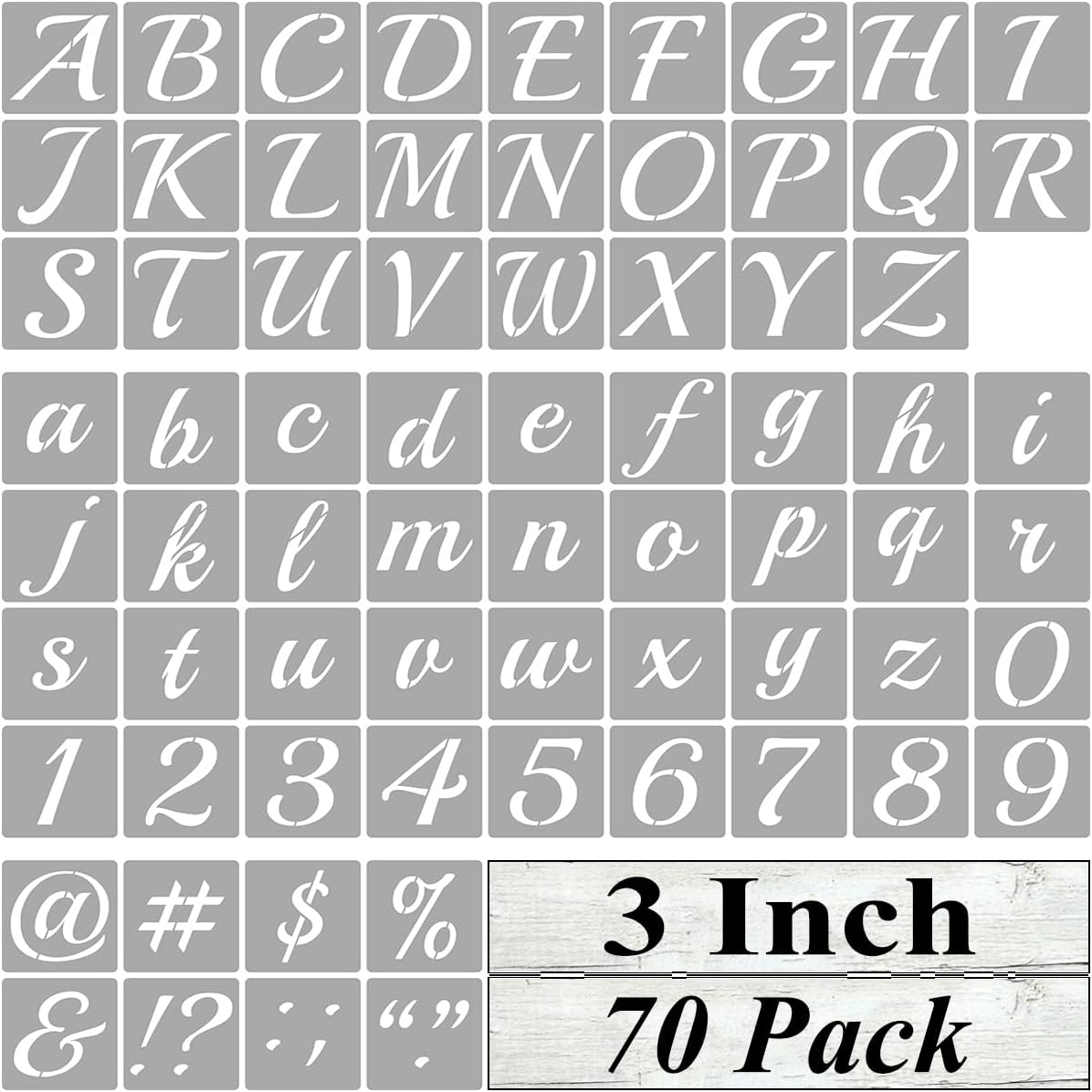 3 Inch Alphabet Letter Stencils for Painting - 70 Pack Letter and Number Stencil Templates with Signs for Painting on Wood, Reusable Cursive Letters Stencils for Chalkboard Wood Signs & Wall Art