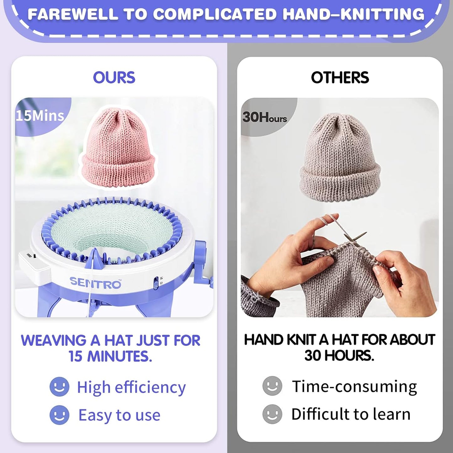 SENTRO Knitting Machines 48 Needles,Smart Knitting Crochet Machine, Knitting Crochet Machine with Row Counter,Weaving Loom Machine Kit for Adults,DIY Board Rotating Double Knit Kit