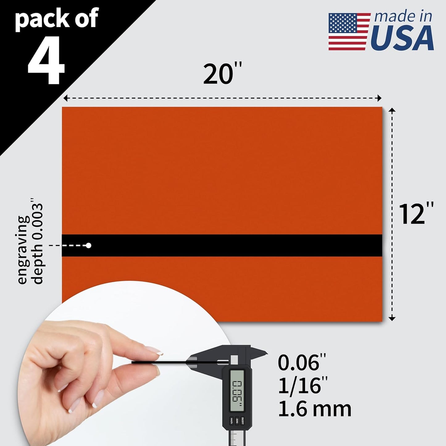Trotec TroLase | 12"x20"x1/16", 4 Pcs | Orange/Black| 2 Ply | Modified Acrylic | Laser Engraving Double Color Plastic Sheet | Engraving Blanks for Laser, Saw, Guillotine | Made in USA