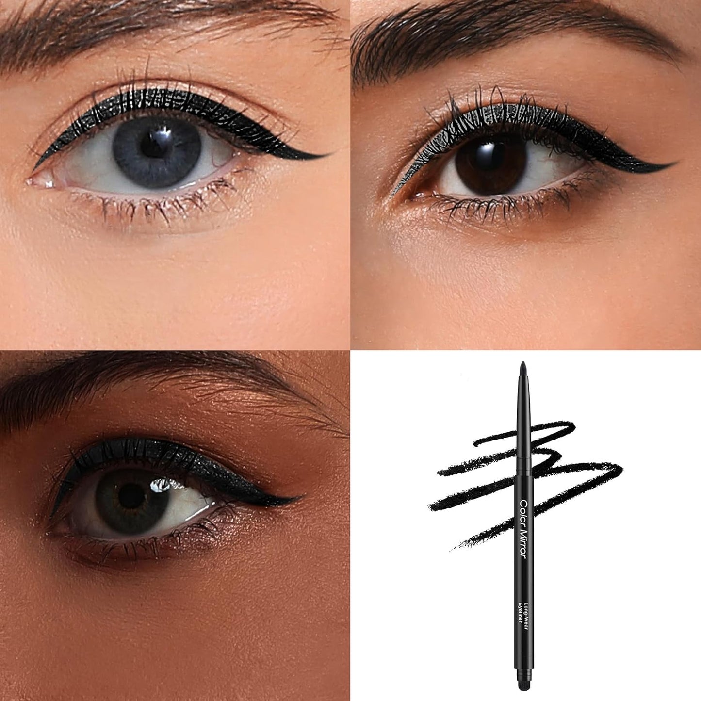 Smudge Proof Eyeliner, Waterproof Retractable Eye liner with Brush, Matte and Shimmer Eyeliner Pencil, Creamy Texture, Long lasting & Smooth(01 Black Matte)