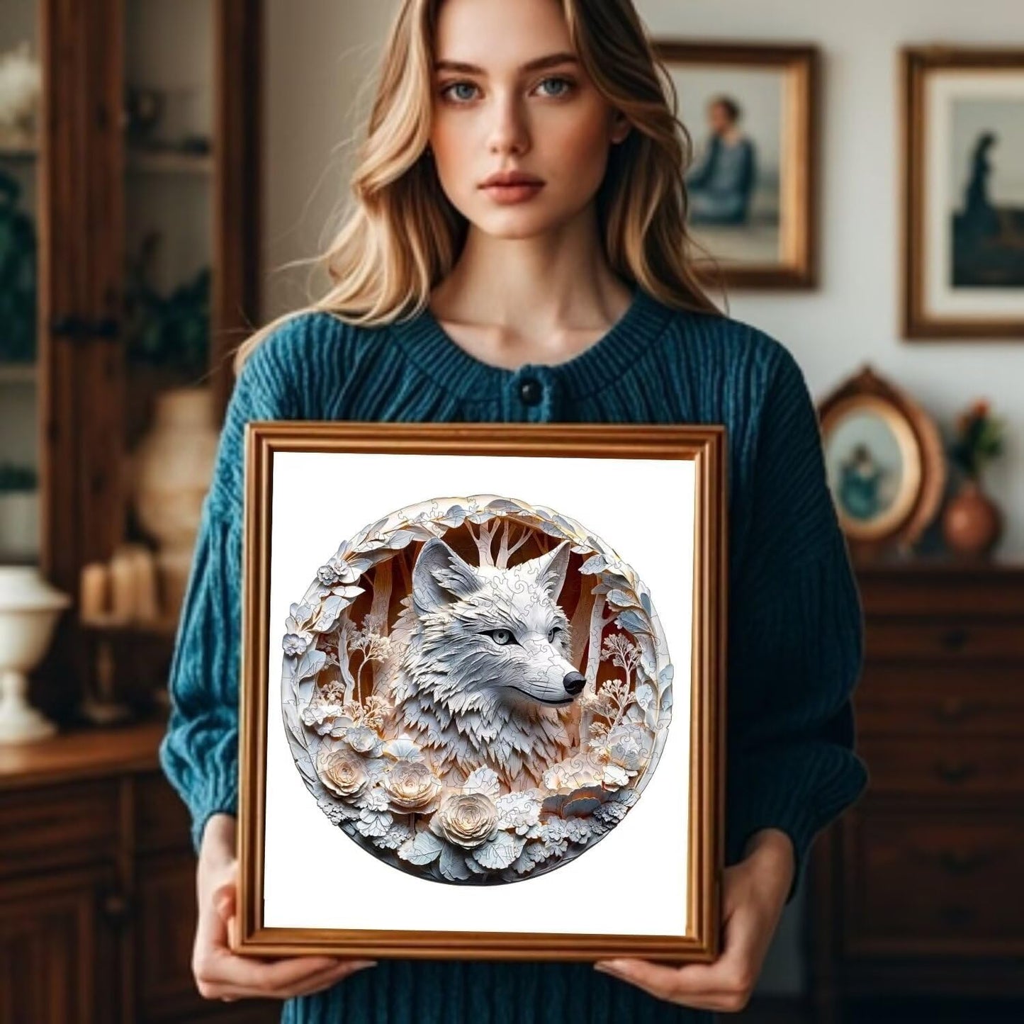 Wooden Puzzles Adults, 3D Wolf Wooden Puzzles 200 Pieces, Unique Animal Shaped Wood Challenging Jigsaw Puzzles Gifts for Adults, 11.4x11.4in