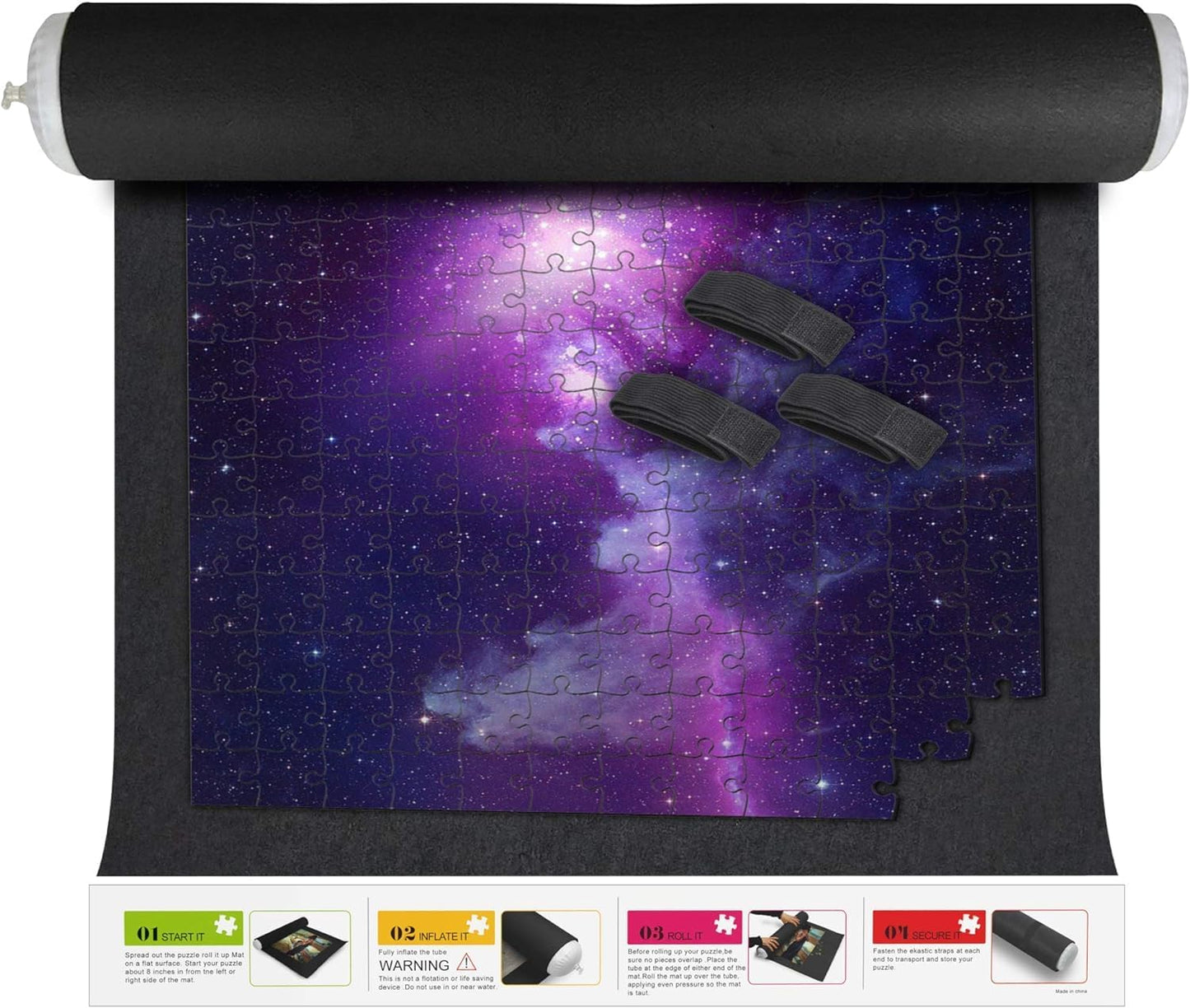 Puzzle Roll Up Mat - Store and Transport Jigsaw Puzzles Up to 1500 Pieces - 46" x 26" Felt Mat, Inflatable Tube, and 3 Elastic Fasteners Newer Improved Design - by Amy and Delle