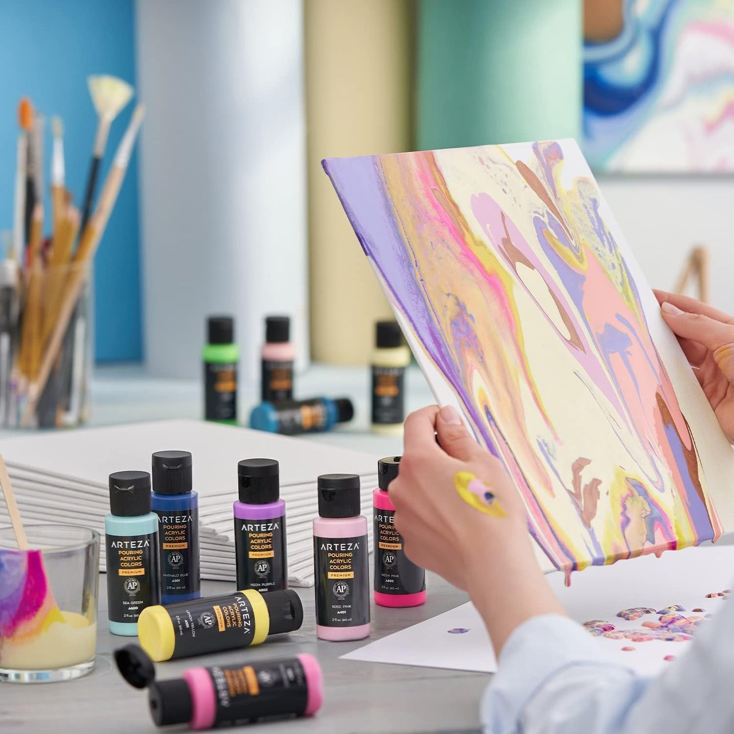 ARTEZA Canvas Boards for Painting, 12 x 16 Inches, Pack of 14, Blank White Canvas Panels for Acrylic, Oil and Gouache Painting