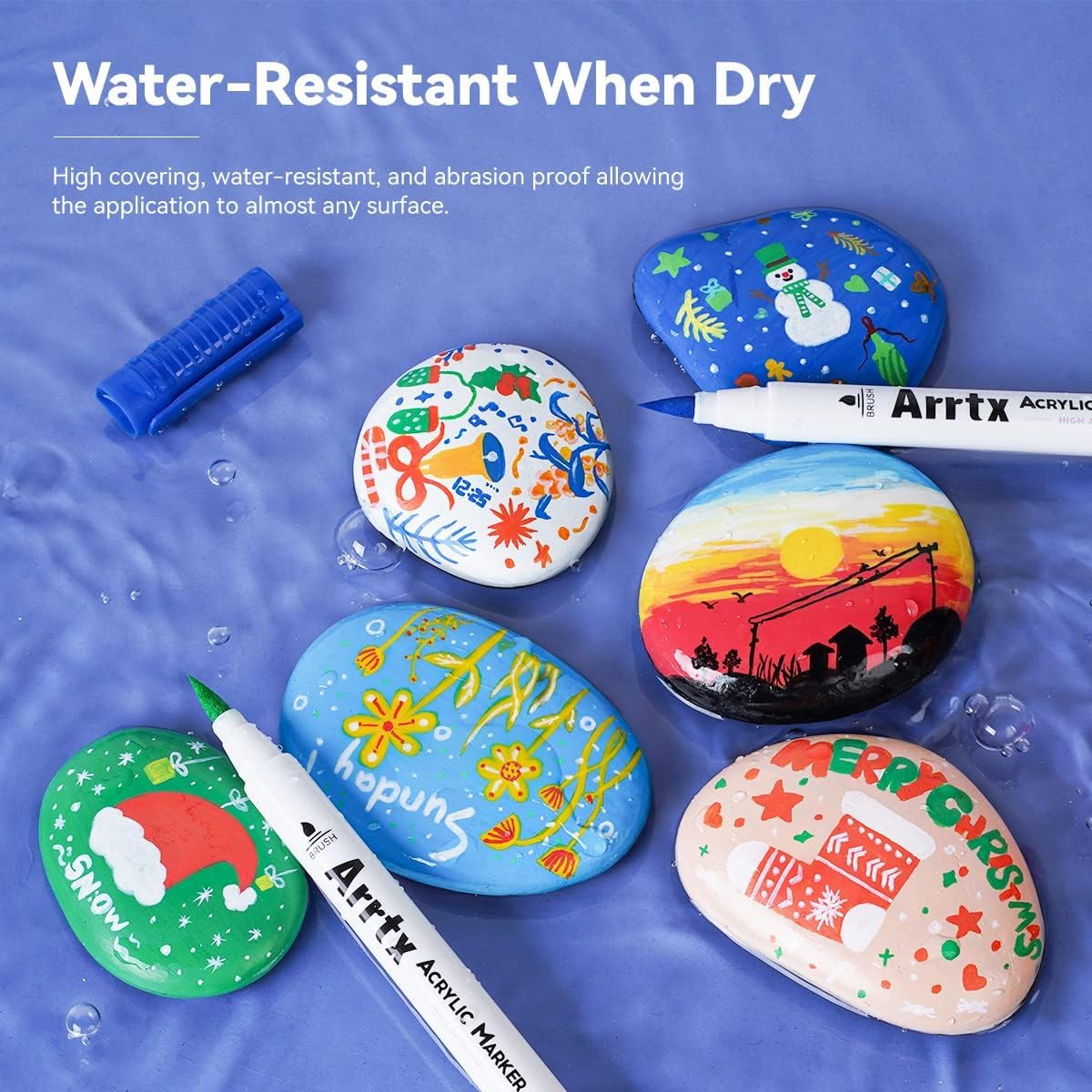 Arrtx 30 Colors Acrylic Paint Pens for Rock Painting, Extra Brush Tip, Water Based Paint Markers for Stone, Glass, Easter Egg, Wood and Fabric Painting-No Toxic,No Odor 30B