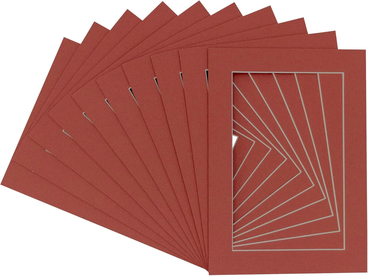 Pack of Ten 8x10 Mats Bevel Cut for 6x8 Photos - Acid Free Brick Red Precut Matboards for Pictures, Photos, Framing - 4-ply Thickness