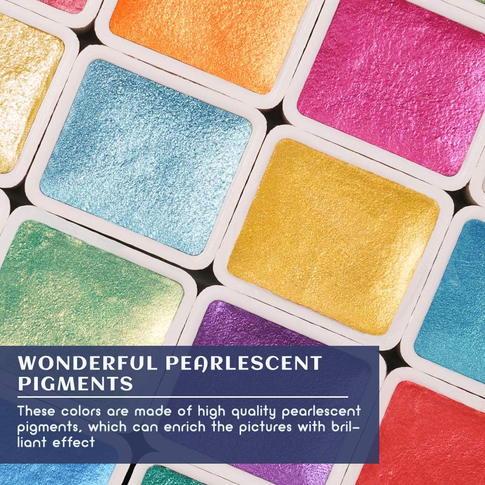 Paul Rubens Artist Grade Watercolor Set, 48 Colors Glitter Metallic Paints, Portable Metal Case, Suitable for Beginners, Hobbyists, Students, Artists