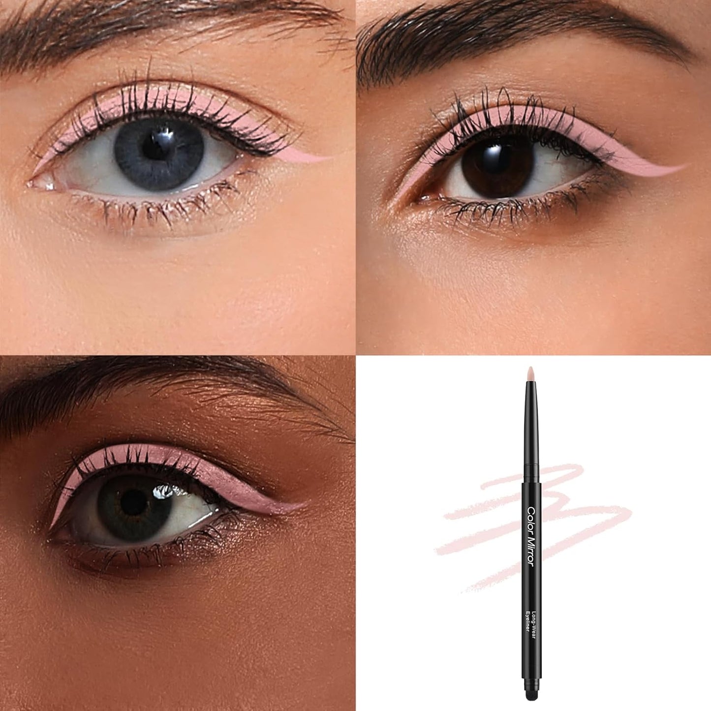 Smudge Proof Eyeliner, Waterproof Retractable Eye liner with Brush, Matte and Shimmer Eyeliner Pencil, Creamy Texture, Long lasting & Smooth(08 Pink Matte)