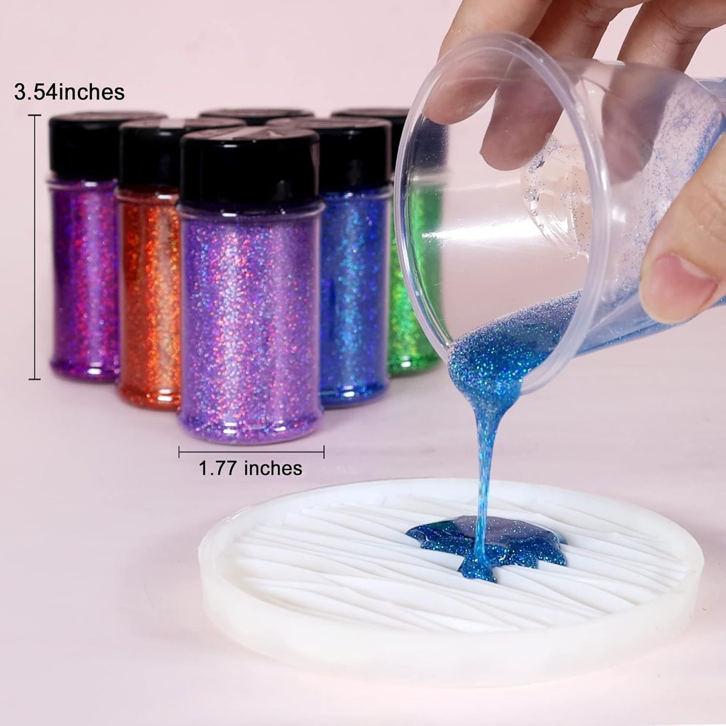 Renfio Holographic Ultra Fine Glitter Powder Metallic Resin Glitter 2.11 Oz (60g) PET Flakes Crafts Sequins 1/128" 0.008" 0.2mm Epoxy Chips Flakes for Roses Tumblers Slime - Laser Pinkish