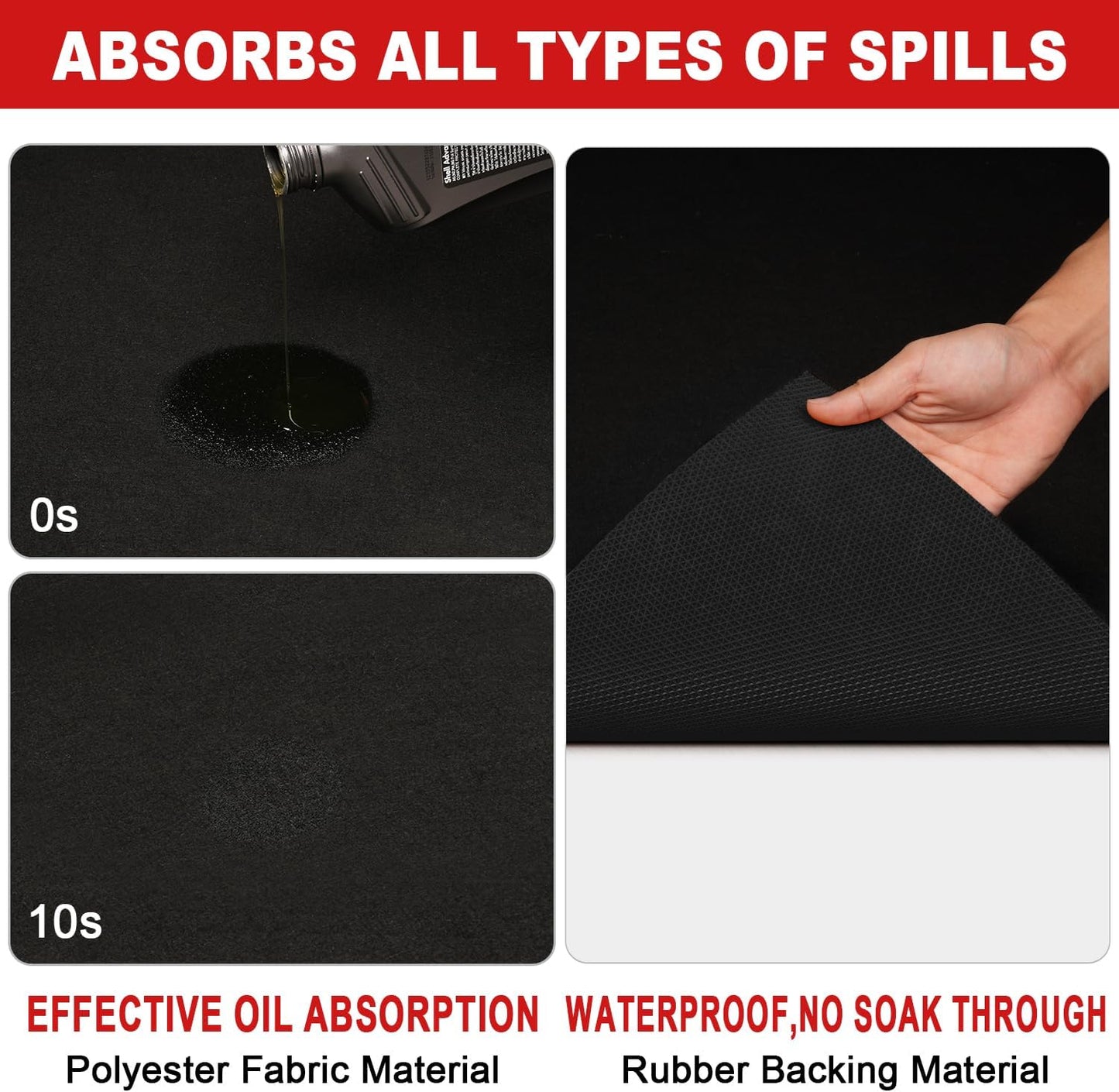 Golener Oil Spill Mat - Garage Floor Mat, Absorbent Oil Pad, Premium Maintenance Mat, Waterproof, Contain Liquid, Protect Garage Surface from Spill & Stain, Reusable, Washable, Durable, Black, 59”x72”