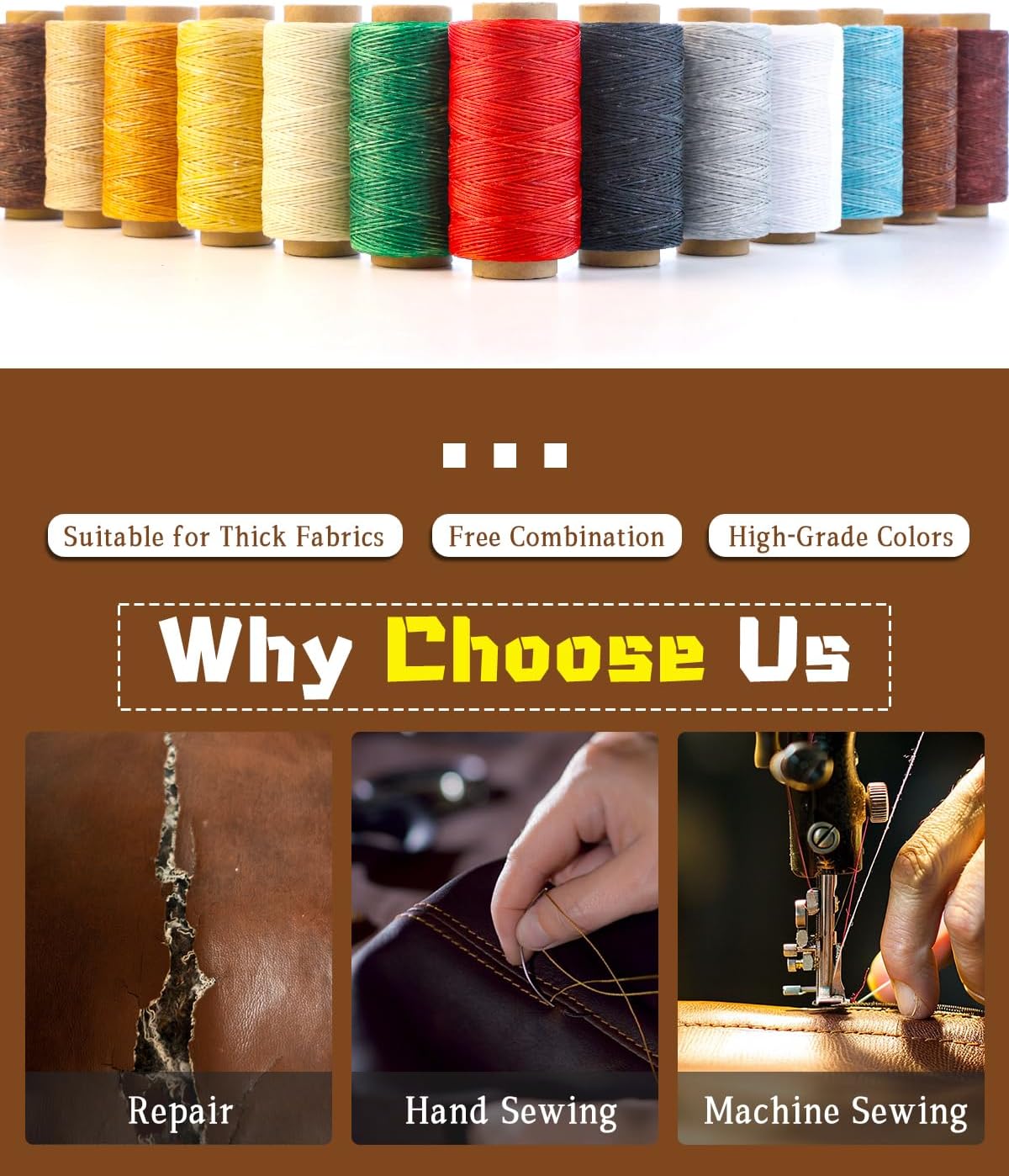 DIUDUS 218 Yards Waxed Thread, Upholstery Thread Heavy Duty for Hand Sewing with Heavy Duty Sewing Needles, Leather Repair kit for Furniture Shoes Bags Sofa (Light Gray)