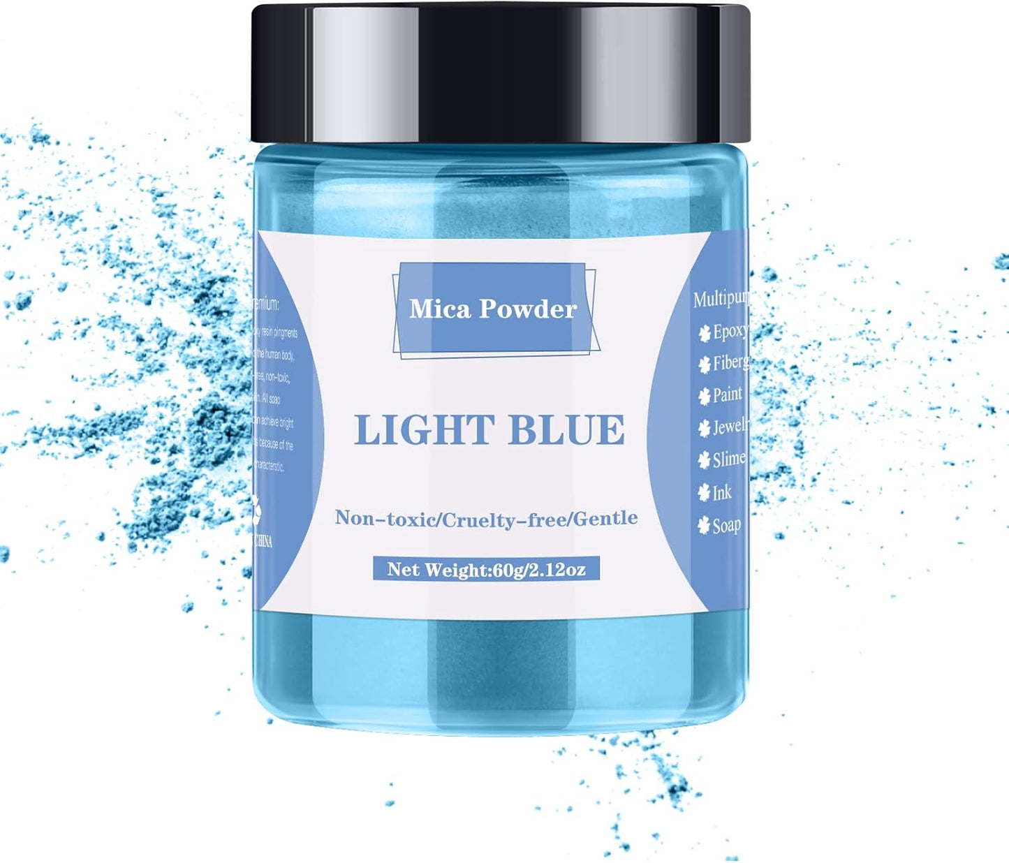 Mica Powder - 60g Mica Powder for Epoxy Resin - Pearl Pigment Powder Dye for Resin/Eye Shadow/Soap Making/Nails/Bath Bombs etc. (Light Blue)