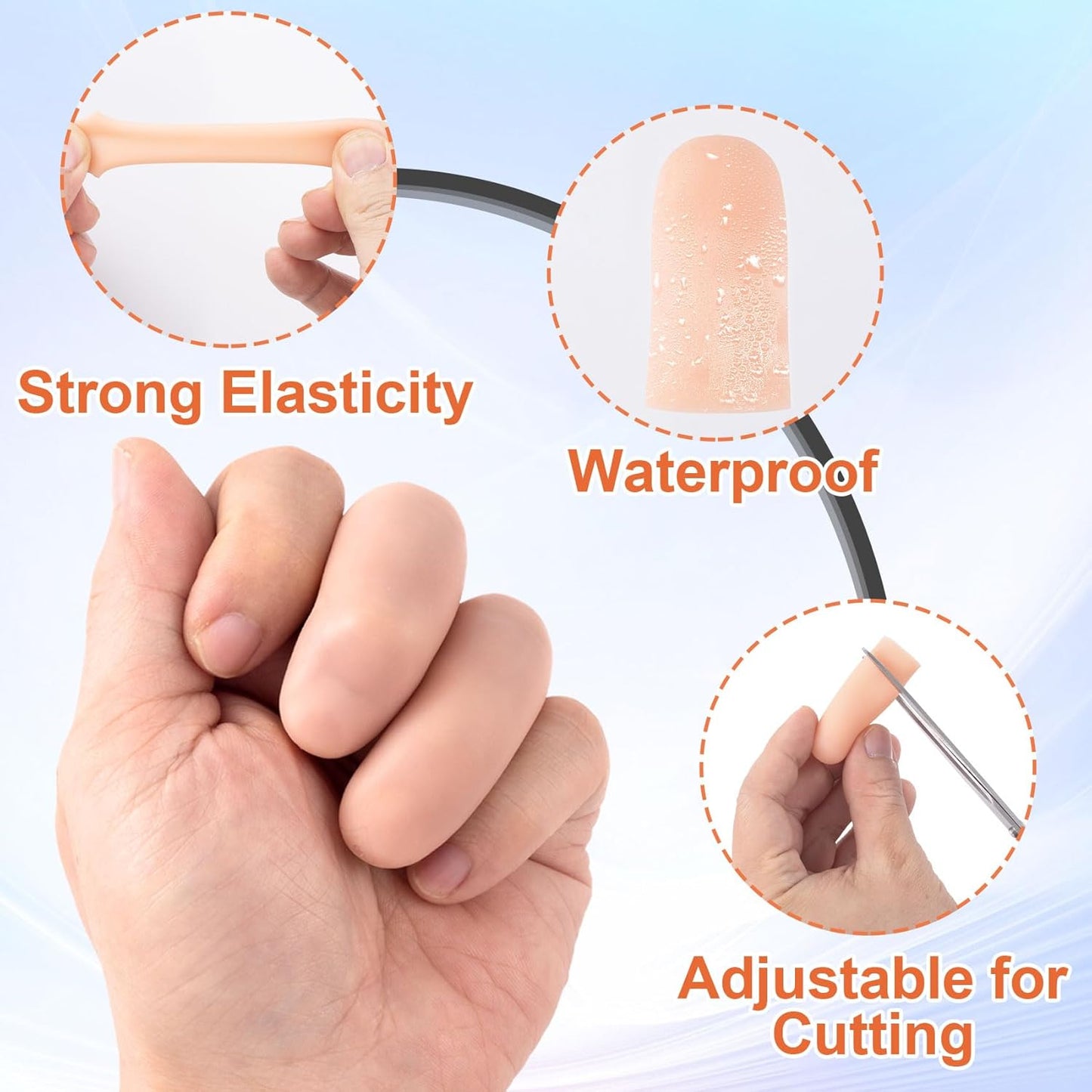PAGOW 20 Pcs Gel Finger Support Protector Caps Gloves, Silicone Fingertips for Hands Cracking, Large Gel Finger Cots/Covers, Eczema Skin, Trigger Finger Arthritis Pain Relief