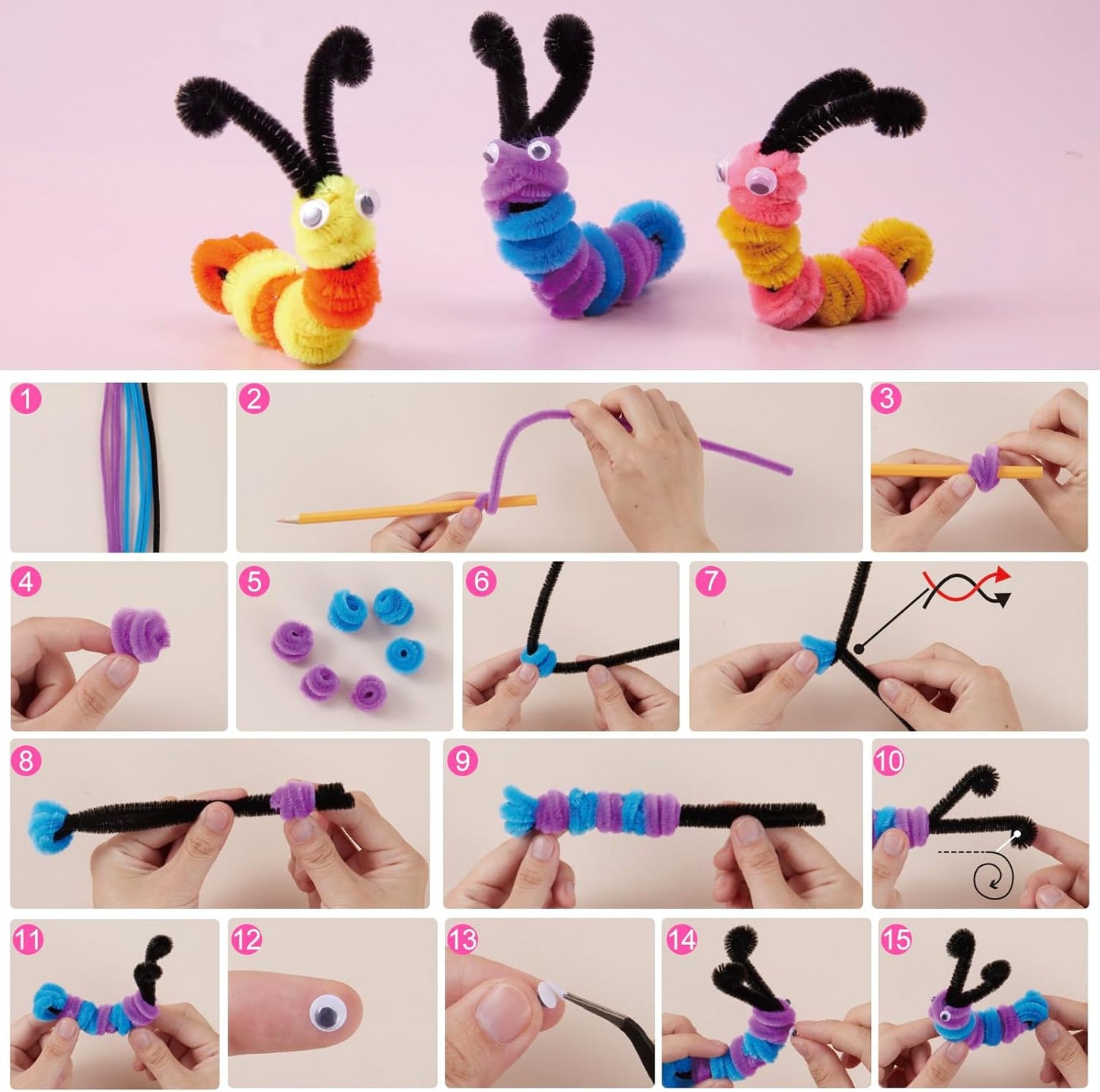 800pcs Pipe Cleaners Crafts Kit, 30 Colors Pipe Cleaners Bulk with 20 Designs Instruction Book, Colorful Chenille Stems for Animal Flower Creative Projects DIY, Arts and Crafts for Kids Ages 4-12