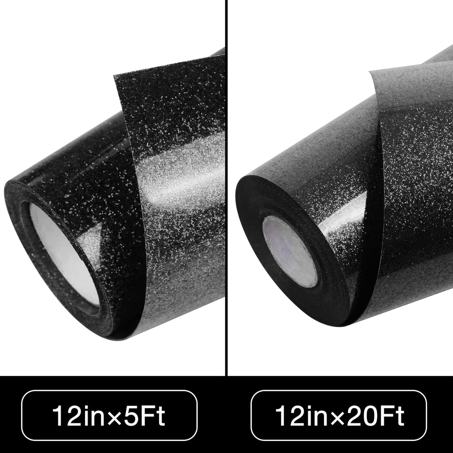 TORC Black Glitter HTV Heat Transfer Vinyl Roll 12 inch x 5 ft Iron on Vinyl for T Shirts Crafts