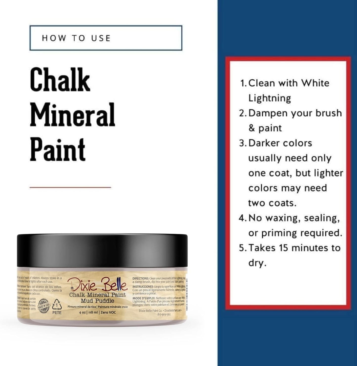 Dixie Belle Paint Company Chalk Finish Furniture Paint - Mud Puddle (4oz) - Matte Rich Taupe Chic Chalk Mineral DIY Furniture Paint